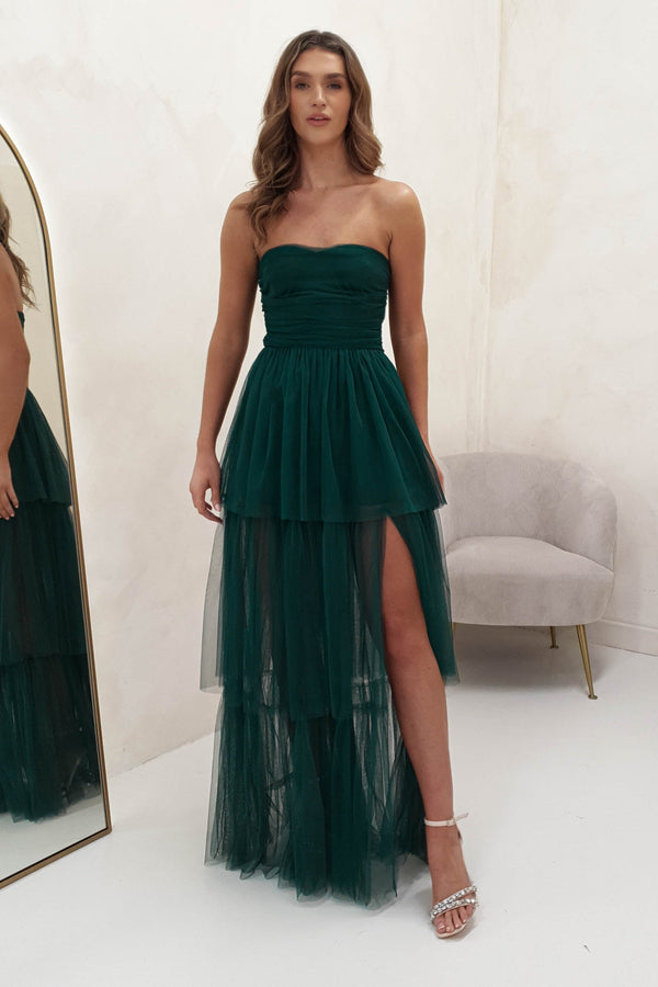 Cecil Tulle Maxi Dress | Forest Green