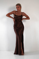 Celinee Satin Maxi Gown | Brown | Debs & Prom | Formal Gown | Oh Hello Clothing