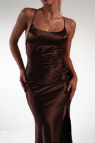 Celinee Satin Maxi Gown | Brown | Debs & Prom | Formal Gown | Oh Hello Clothing