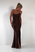 Celinee Satin Maxi Gown | Brown | Debs & Prom | Formal Gown | Oh Hello Clothing
