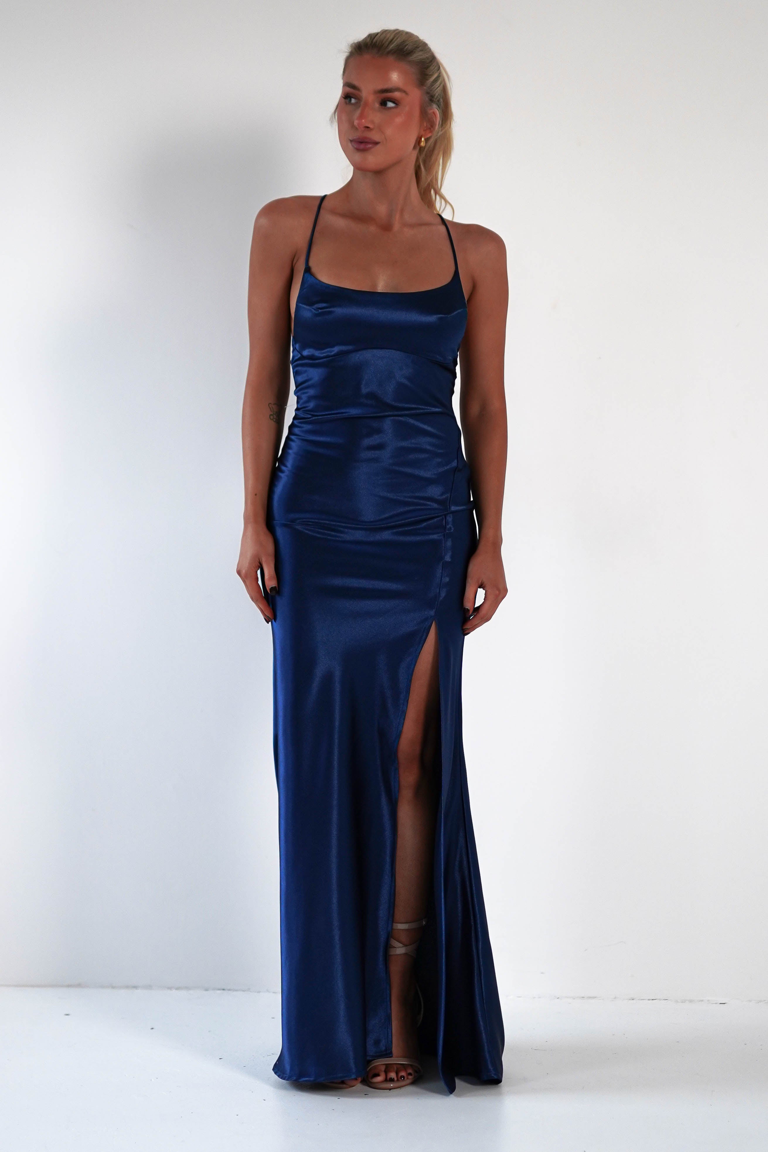 Celinee Satin Maxi Gown | Royal