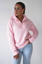 Oh Hello Clothing Women > Clothing > Knitwear ONE SIZE (6/12) Chaney Half Pink Zip Jumper | Pink