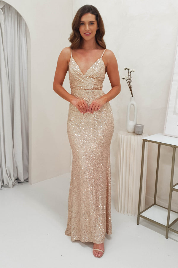 Chaney Sequin Bodycon Gown | Gold