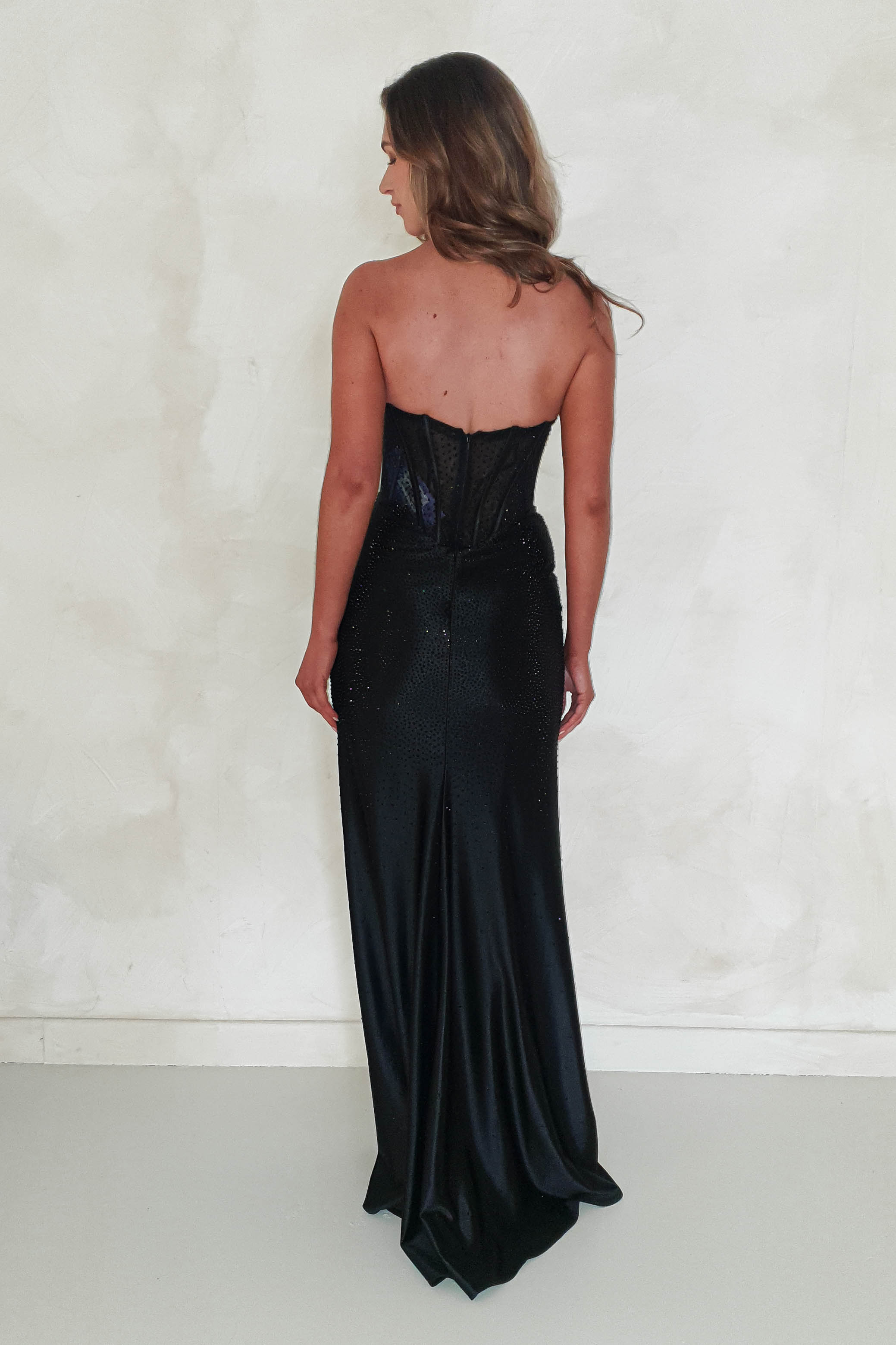 Charity Diamante Strapless Gown | Black