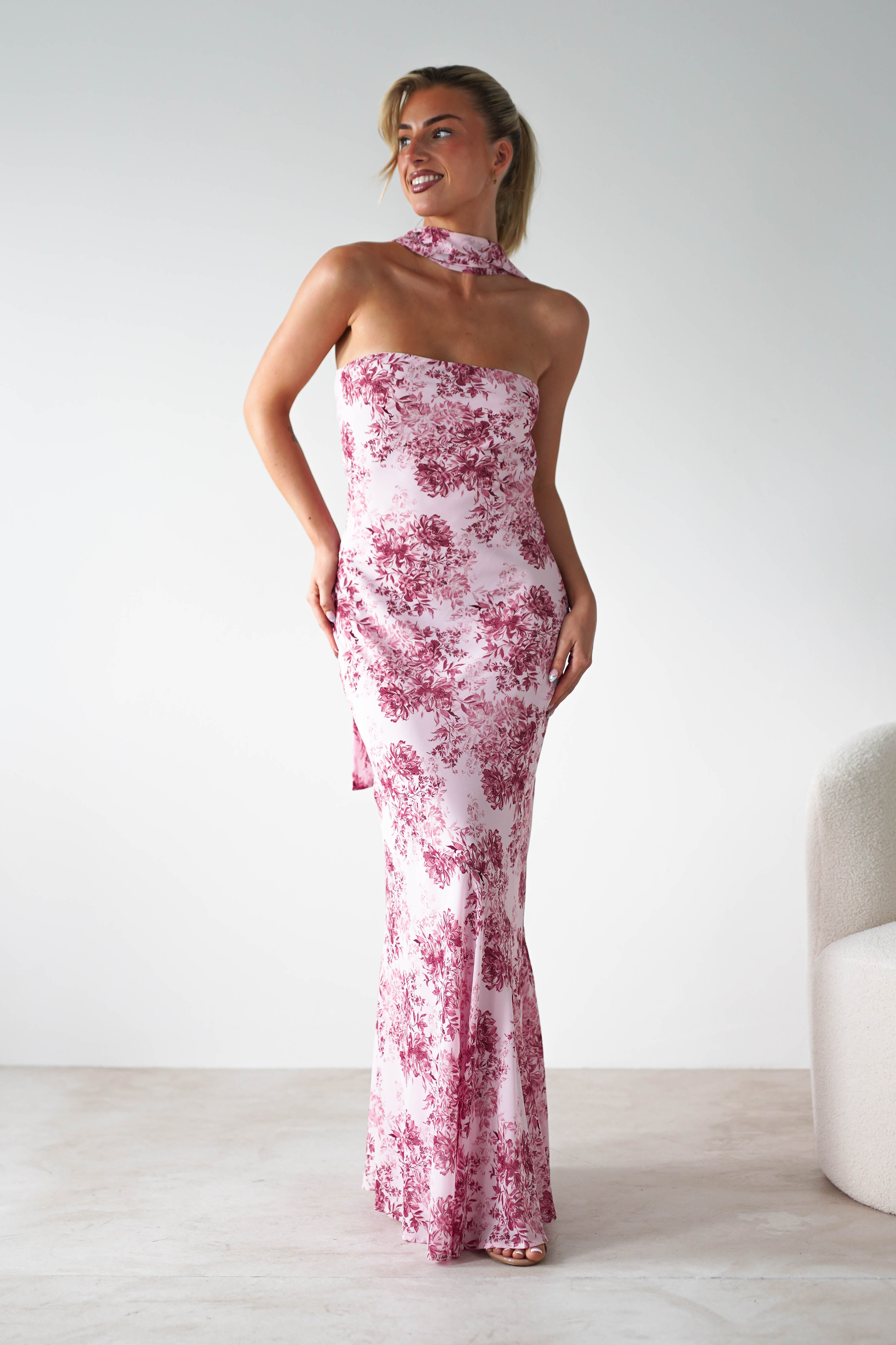 Charlene Floral Chiffon Maxi Dress | Pink Print | Oh Hello Clothing | S (8)