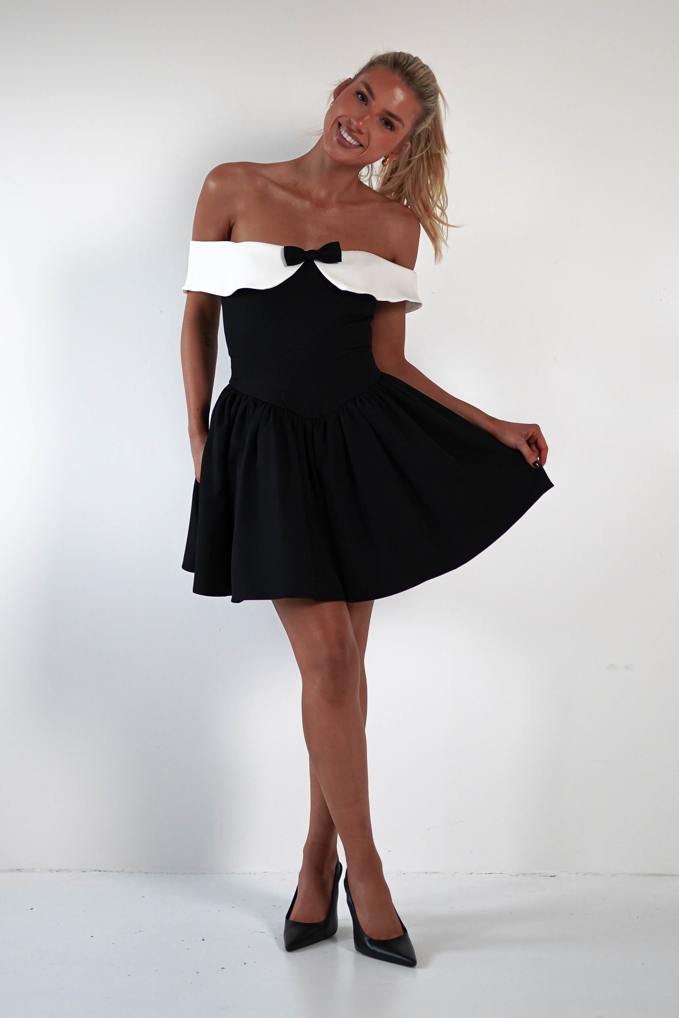 Charlotte Corset Bow Mini Dress | Black/White