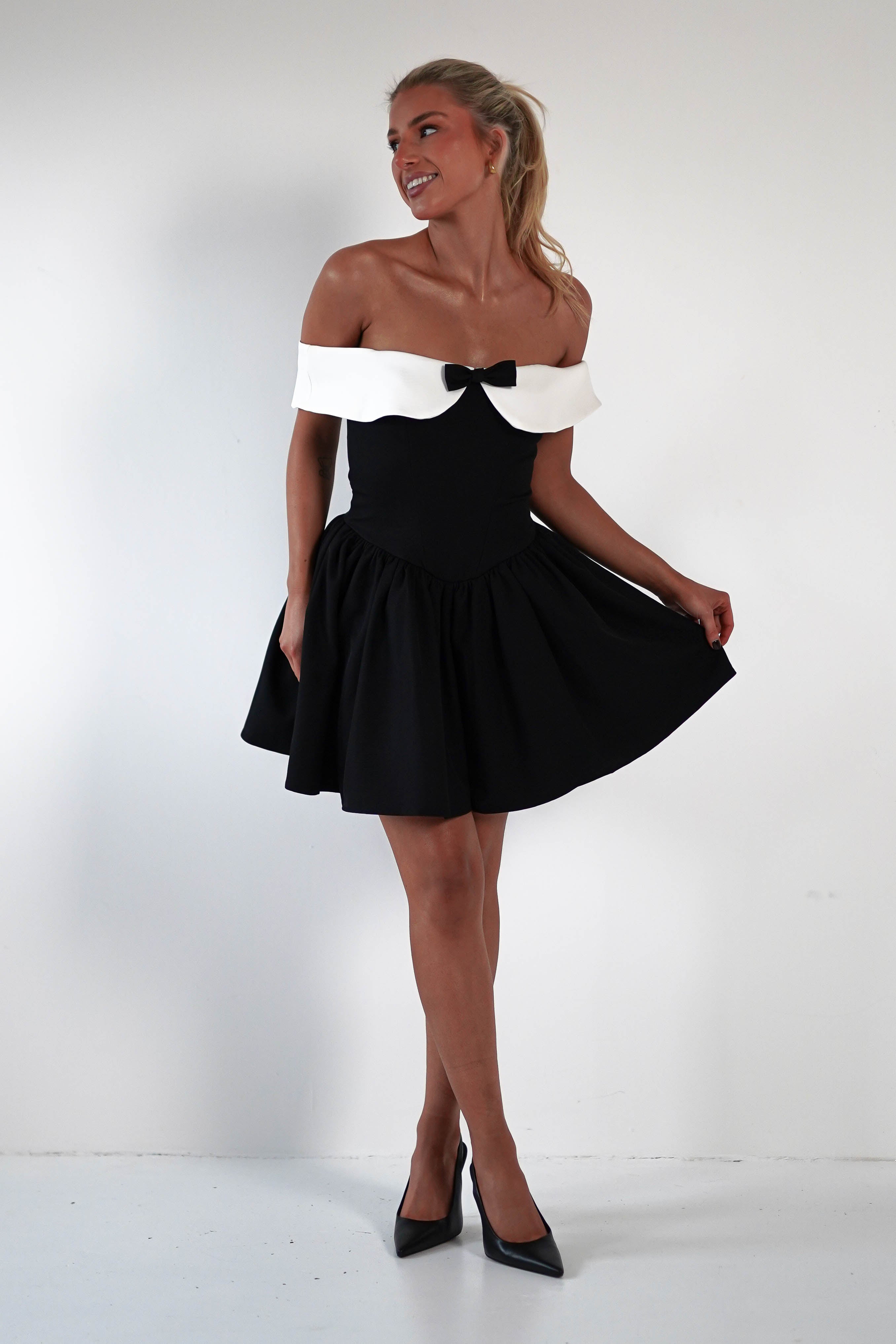 Charlotte Corset Bow Mini Dress | Black/White