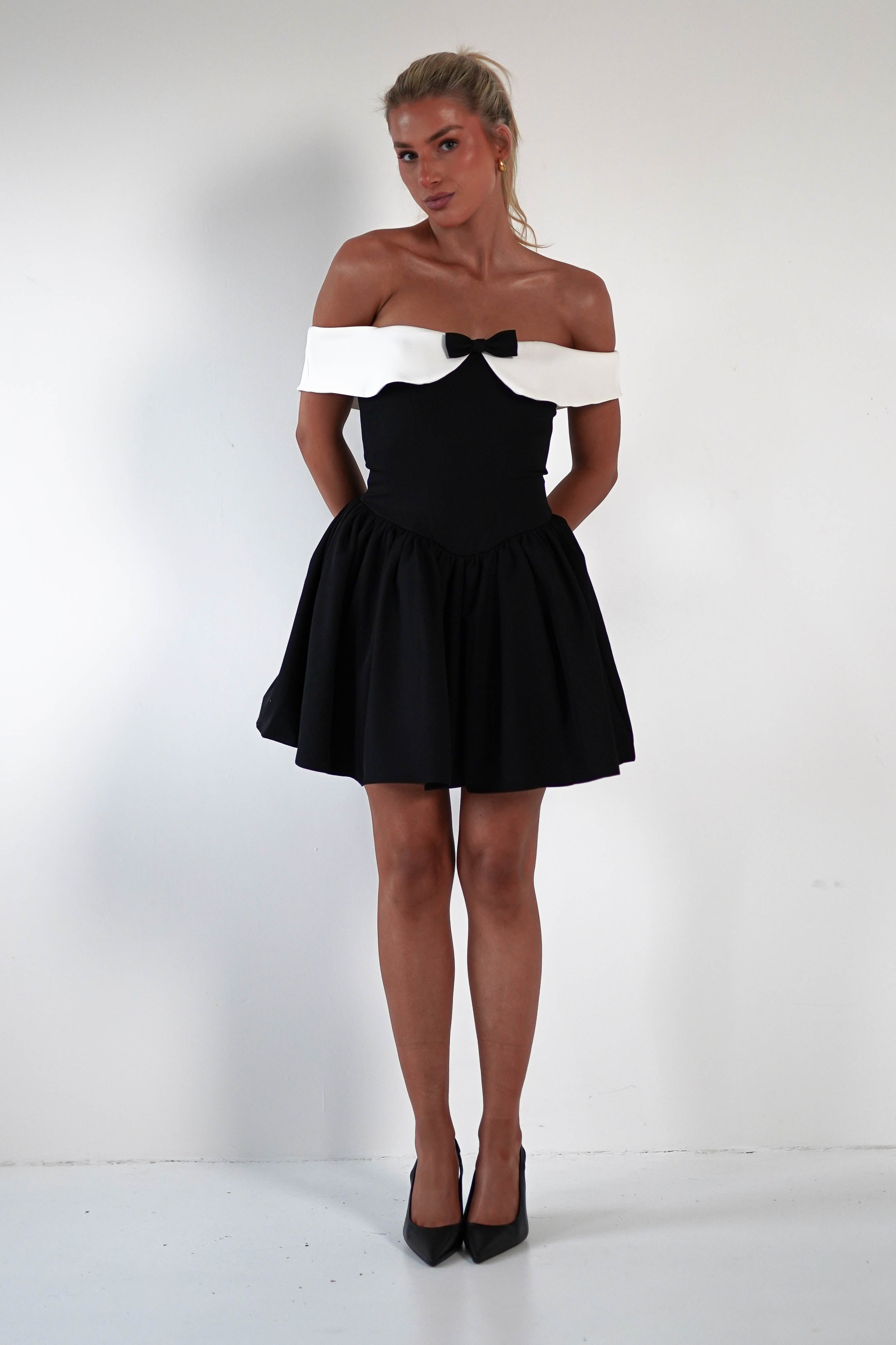 Charlotte Corset Bow Mini Dress | Black/White