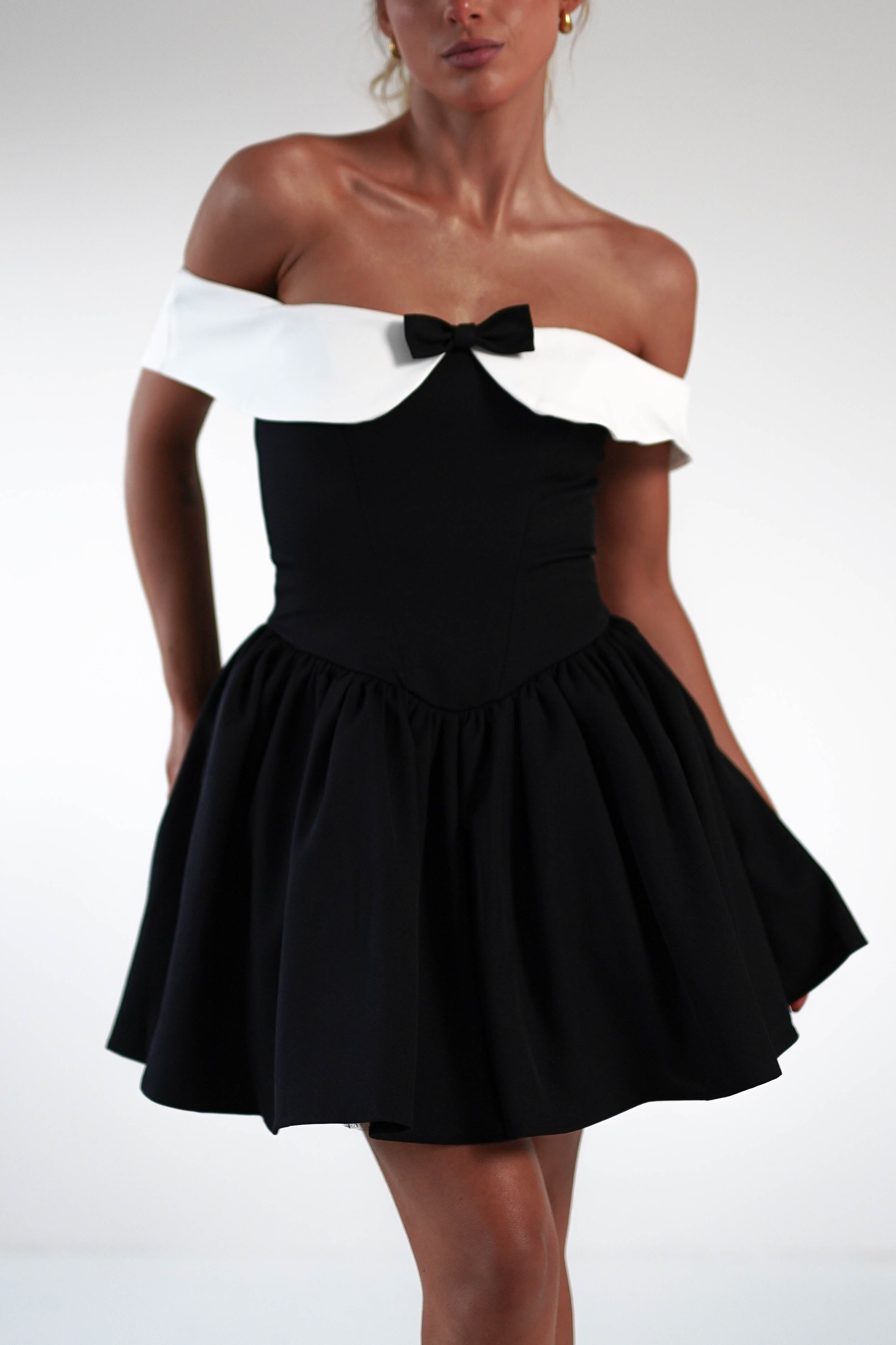 Charlotte Corset Bow Mini Dress | Black/White