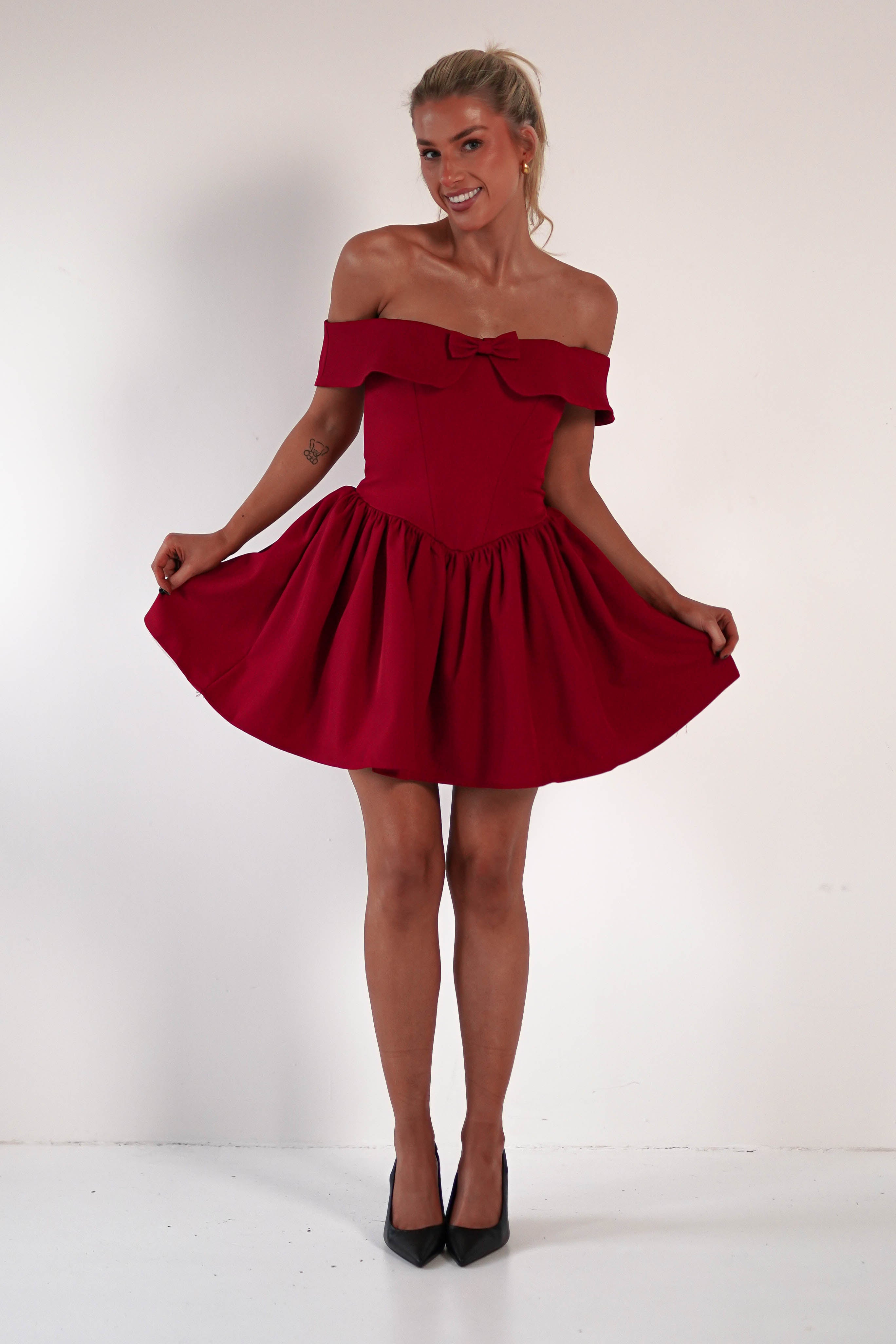 Charlotte Corset Bow Mini Dress | Dark Red