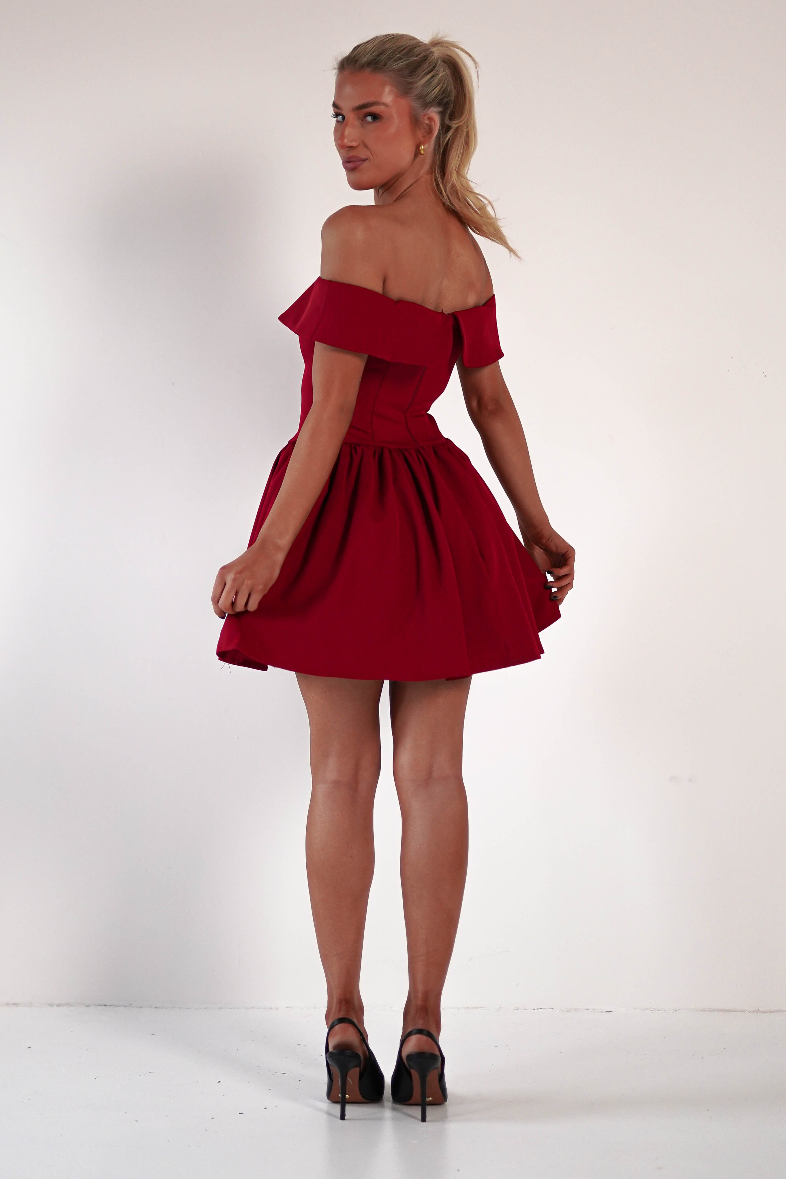 Charlotte Corset Bow Mini Dress | Dark Red