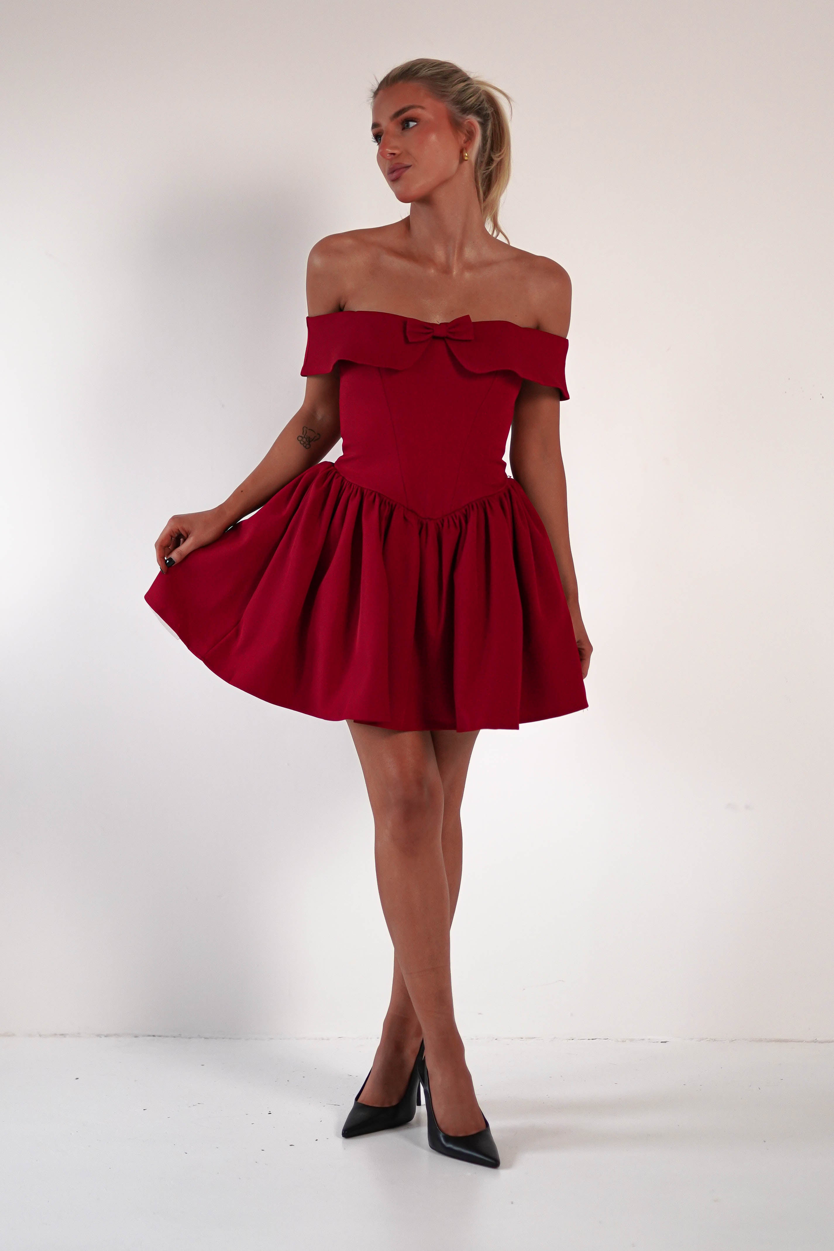 Charlotte Corset Bow Mini Dress | Dark Red