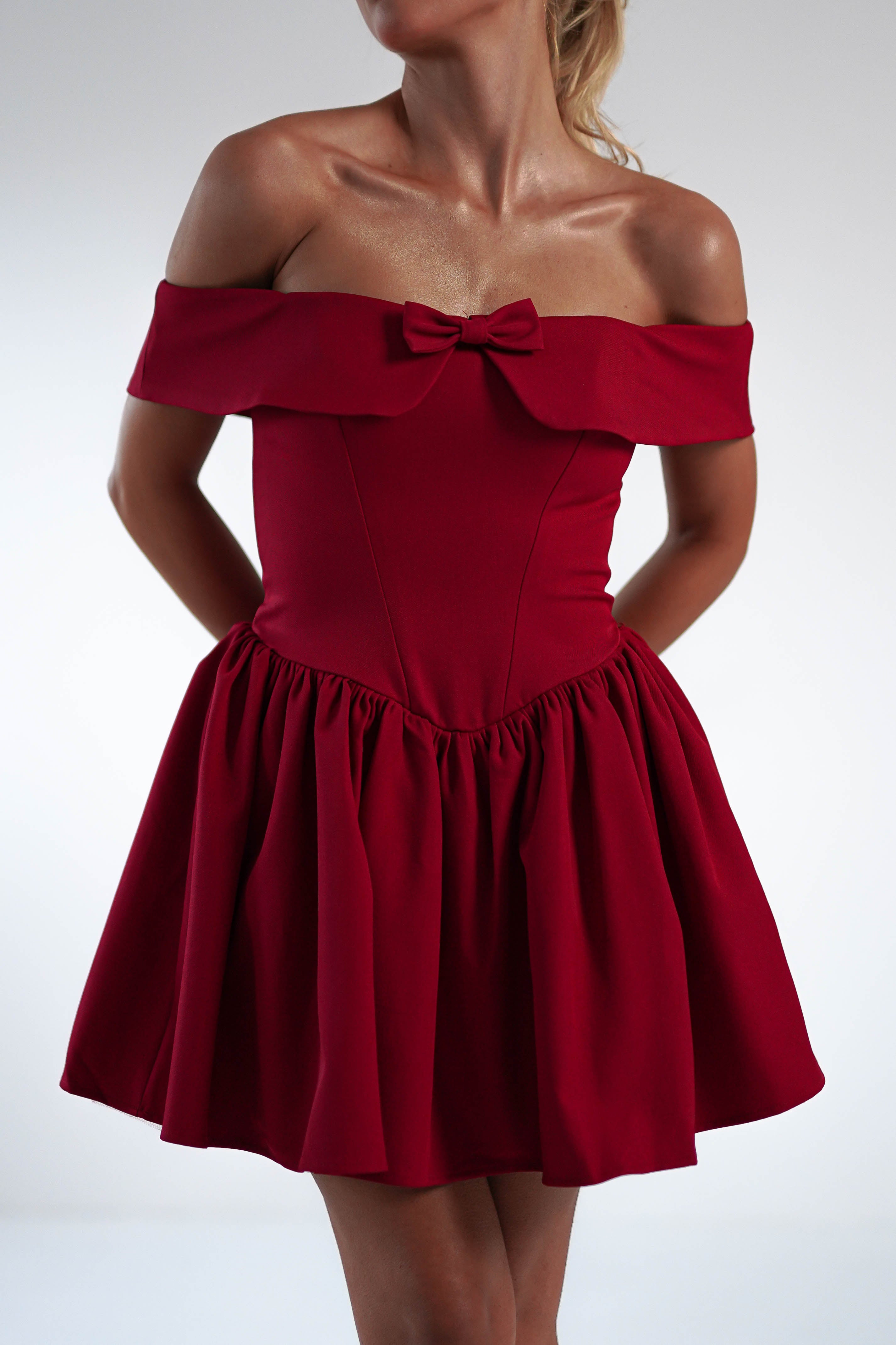 Charlotte Corset Bow Mini Dress | Dark Red