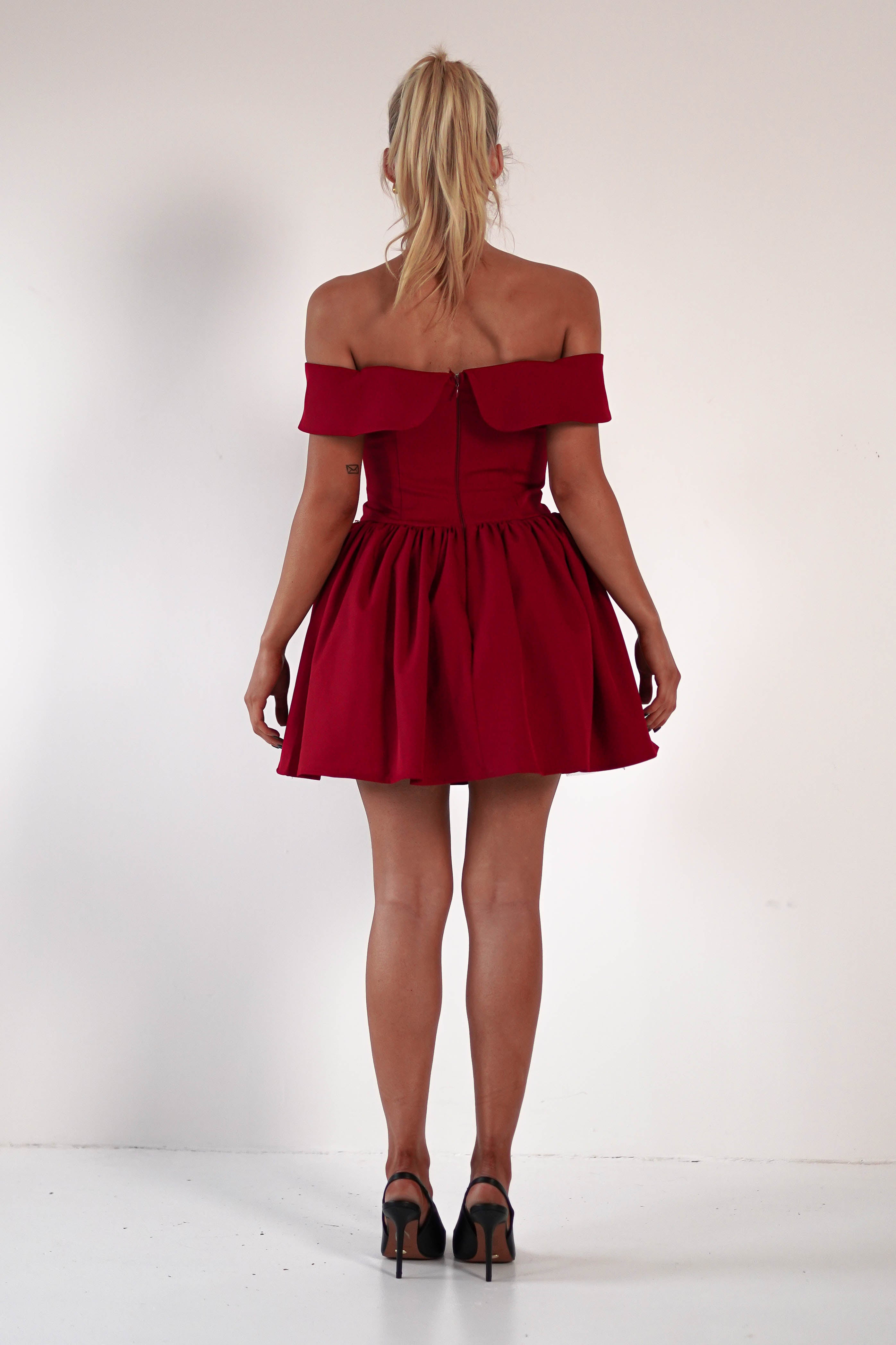 Charlotte Corset Bow Mini Dress | Dark Red