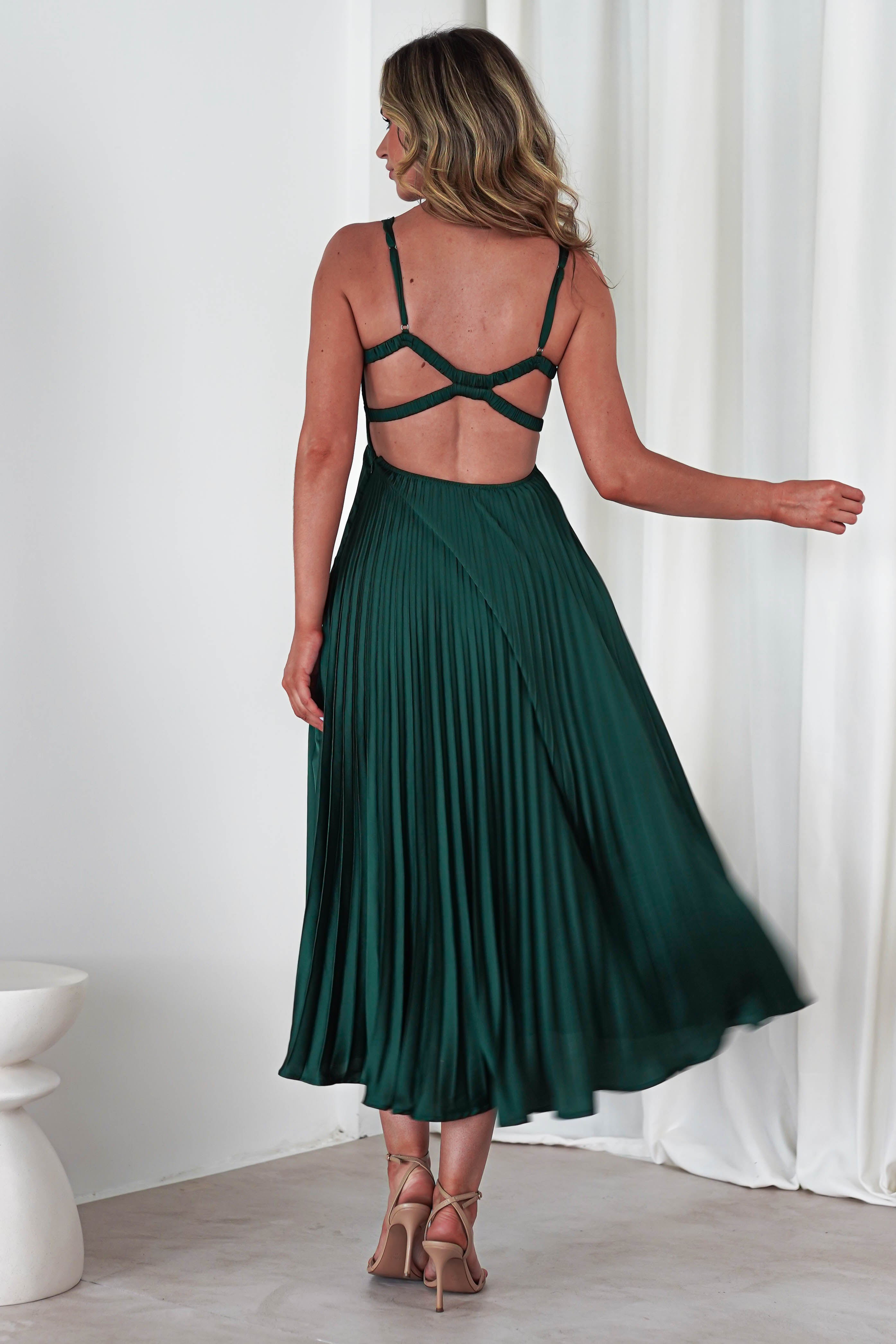 Forest green pleated dress hotsell