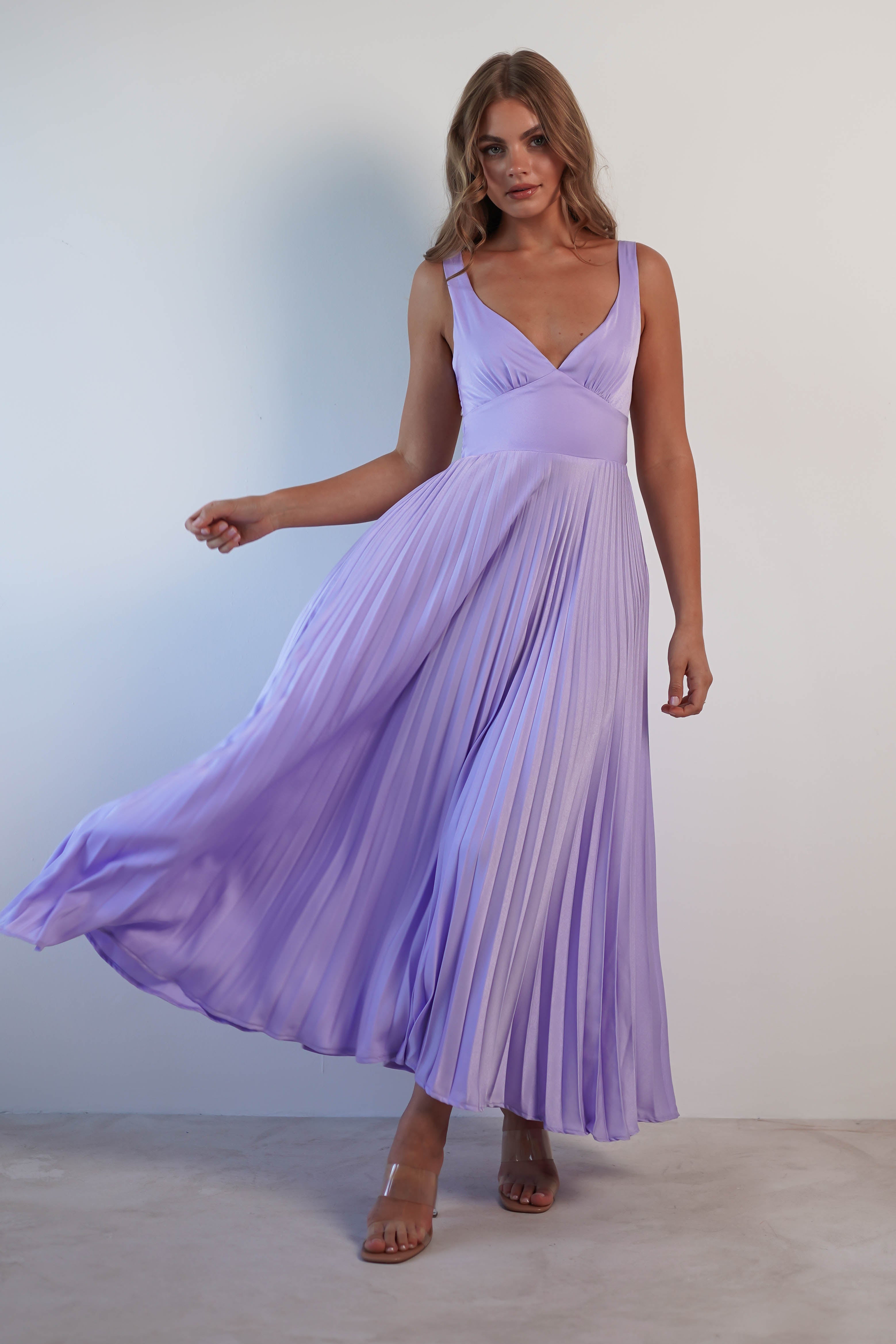 Cheri Pleated Midaxi Dress | Lilac