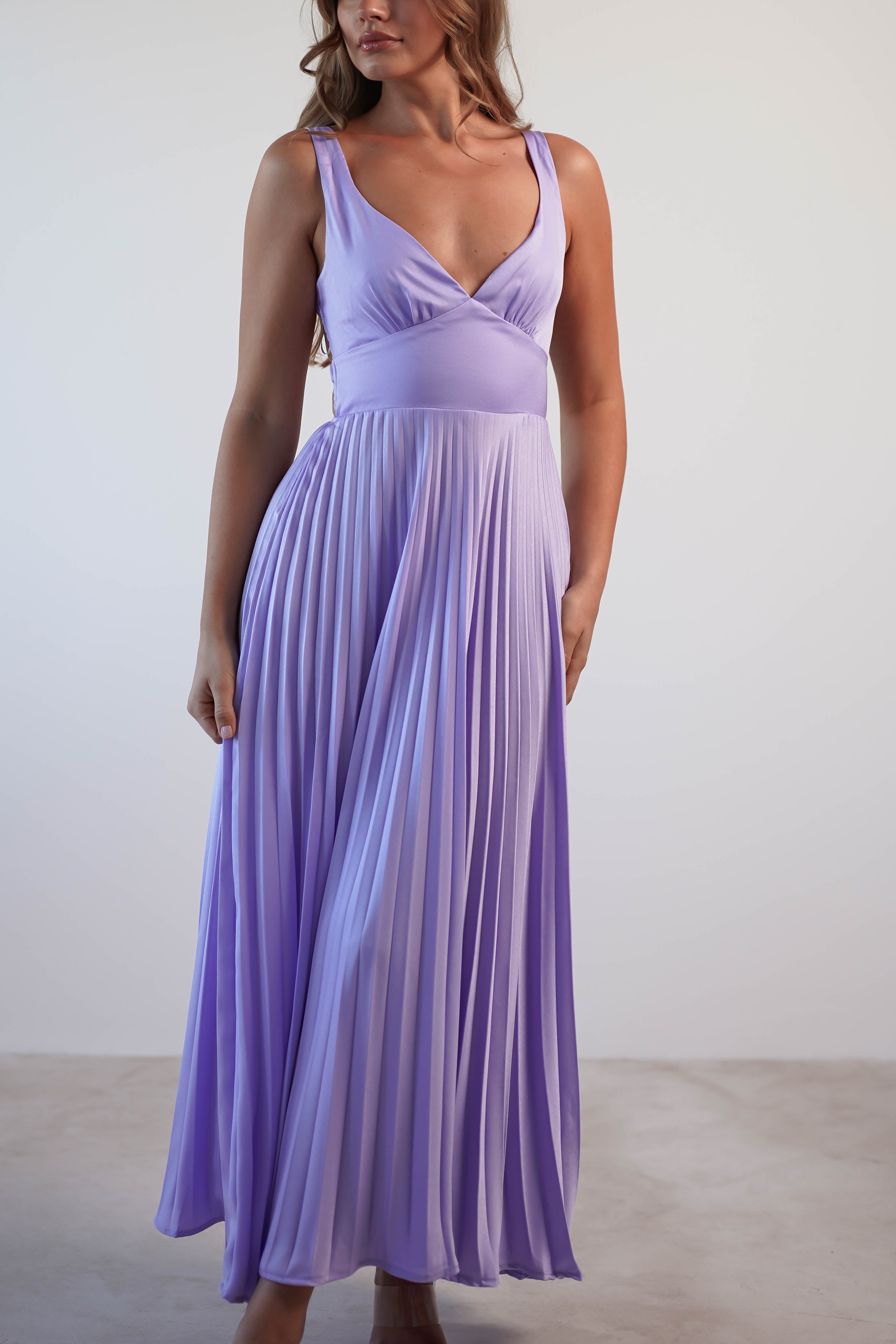 Cheri Pleated Midaxi Dress | Lilac