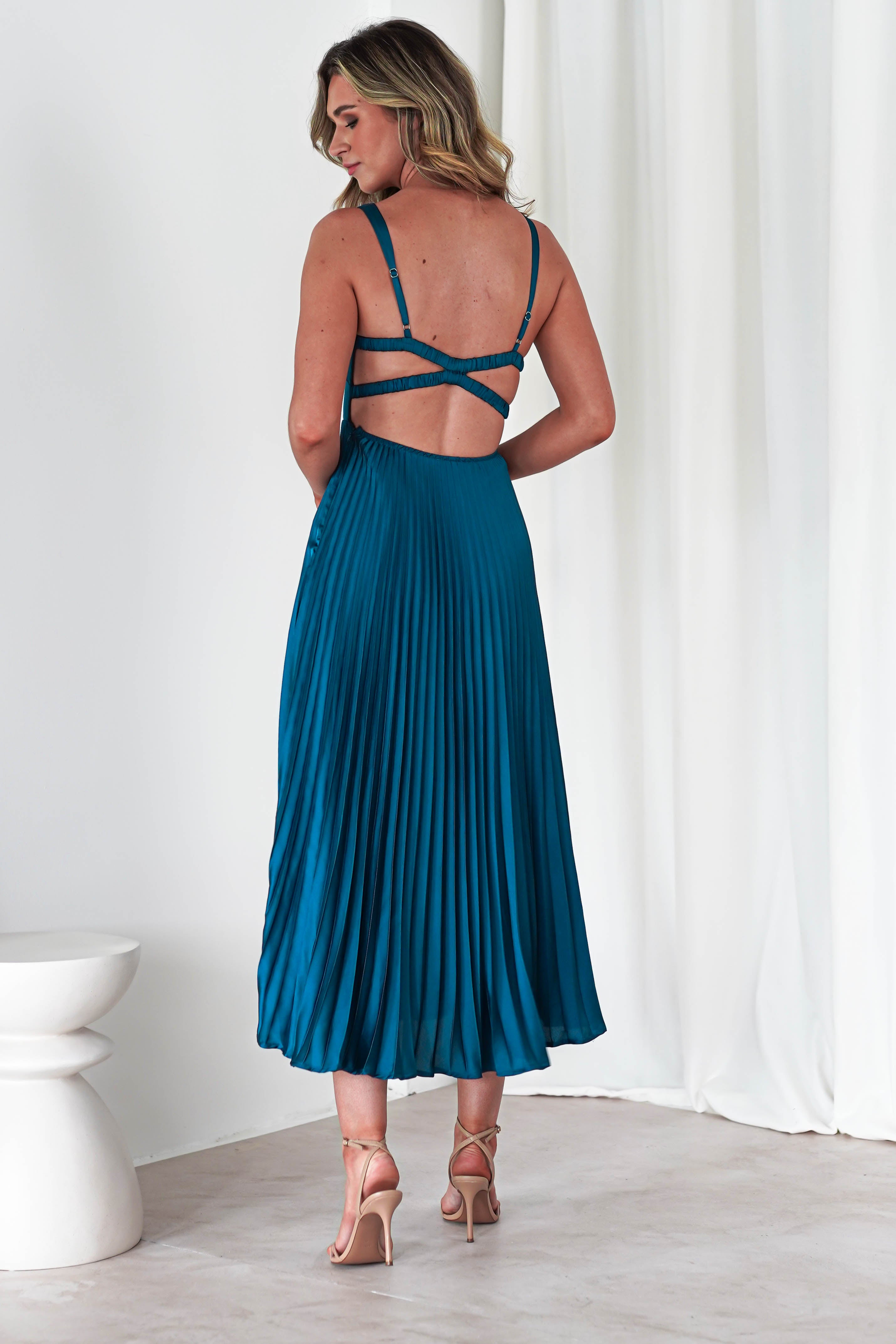 Cheri Pleated Midaxi Dress | Teal