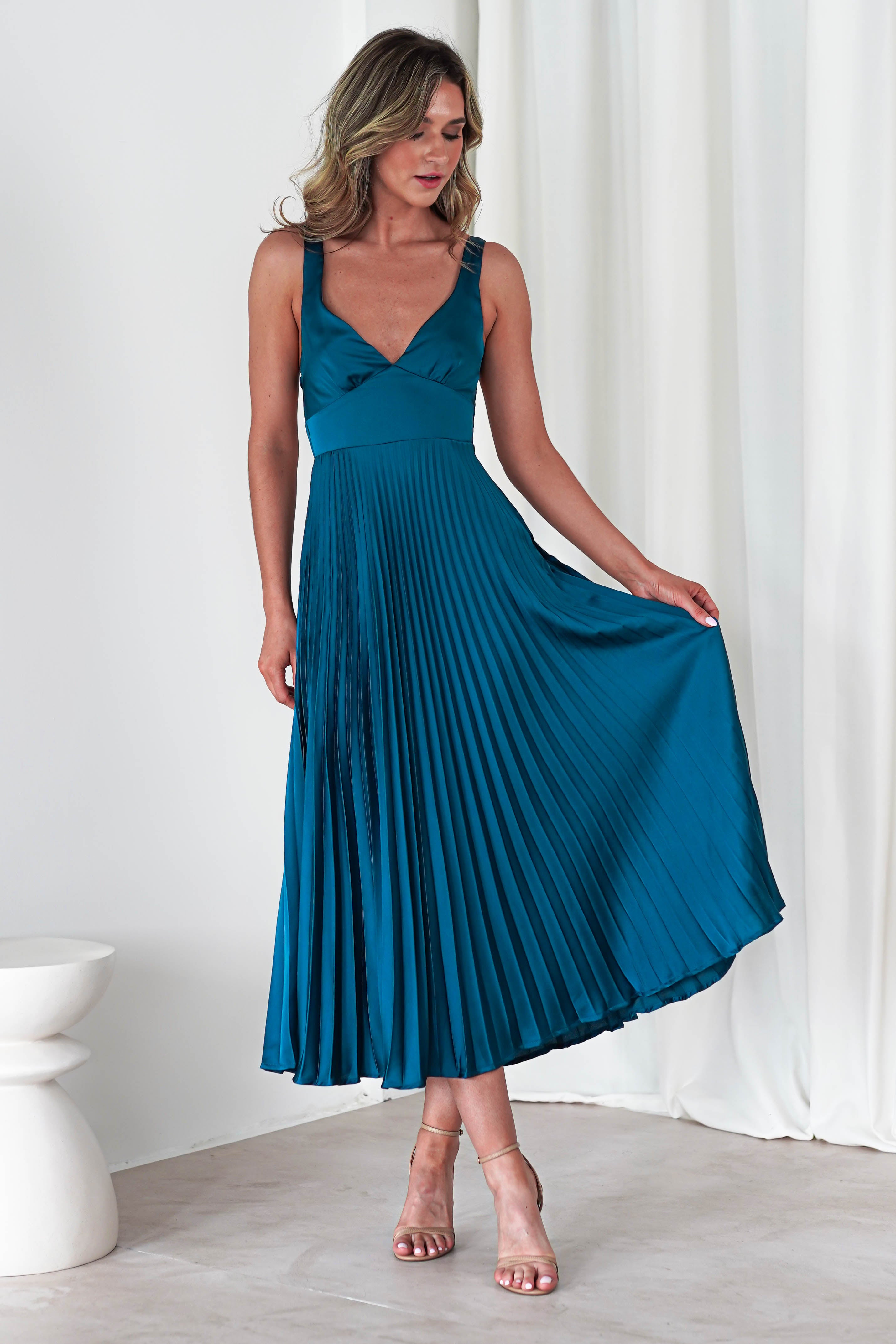 Cheri Pleated Midaxi Dress | Teal