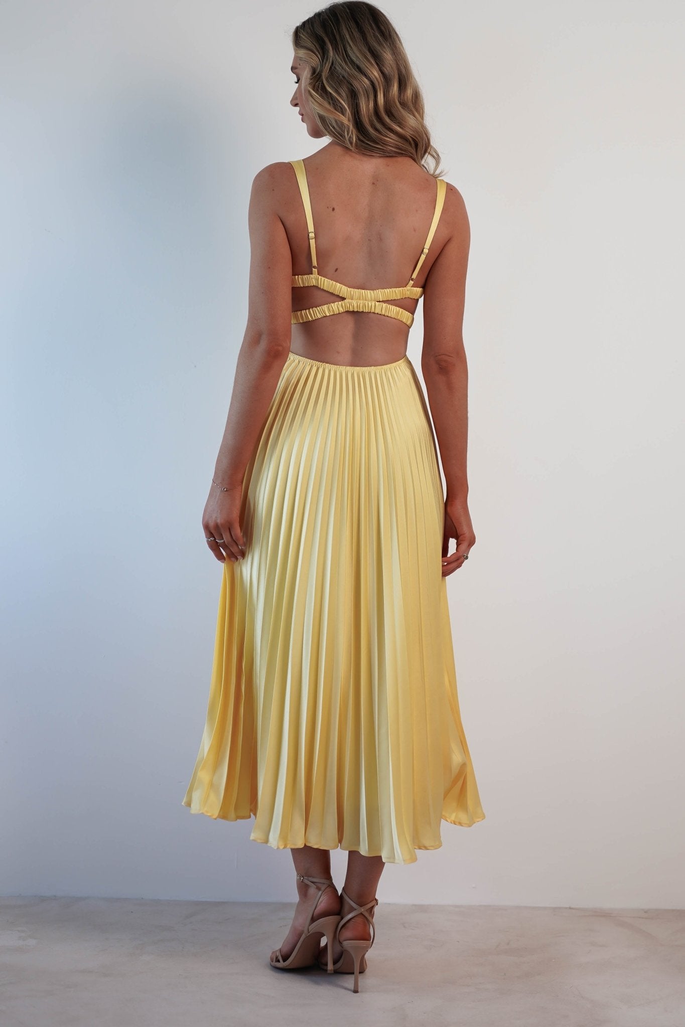 Cheri Pleated Midaxi Dress | Yellow | Oh Hello Clothing | XS (6)
