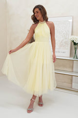 Chessie Halter Neck Tulle Midi Dress | Light Yellow