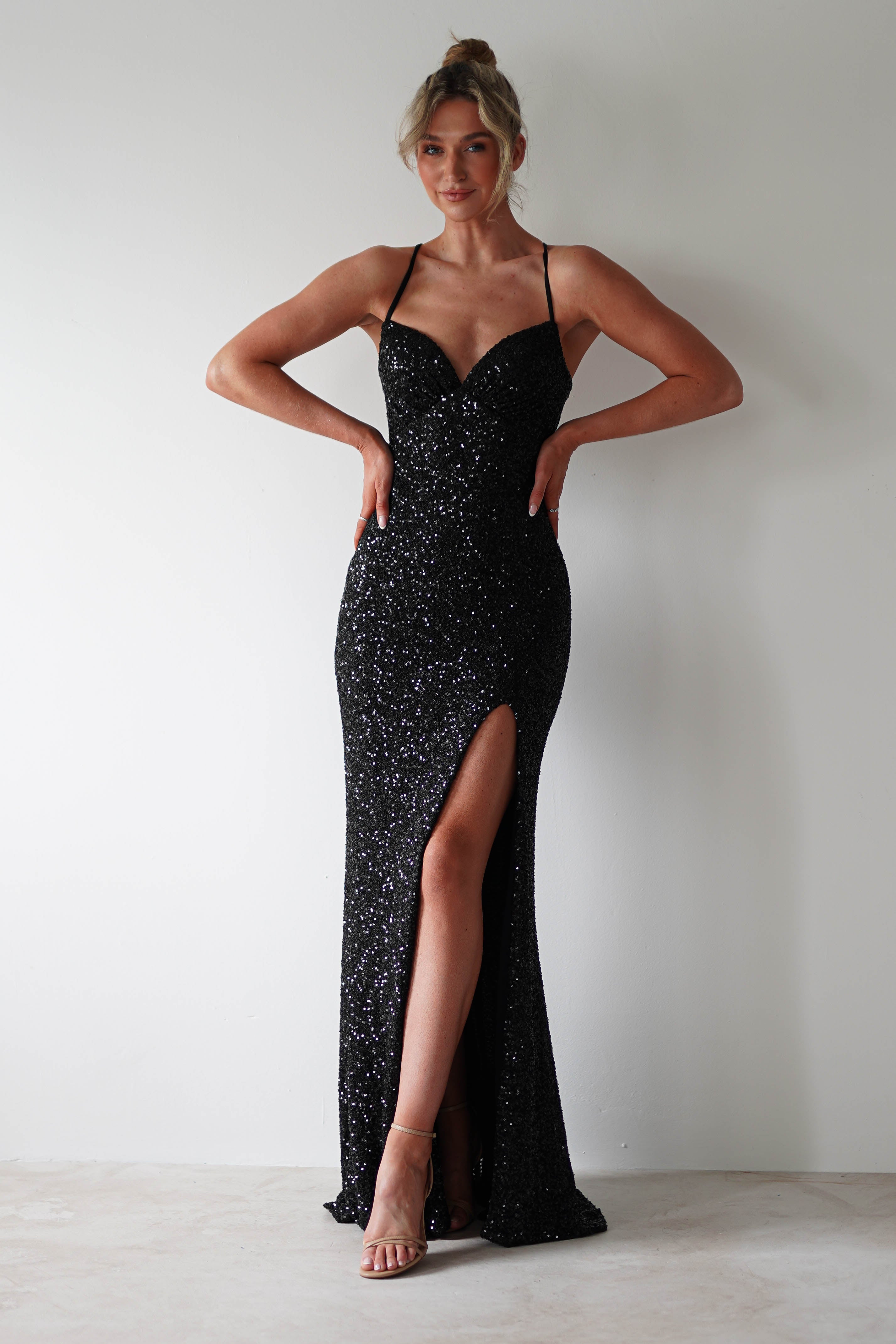 Clarisse Bodycon Sequin Gown | Black