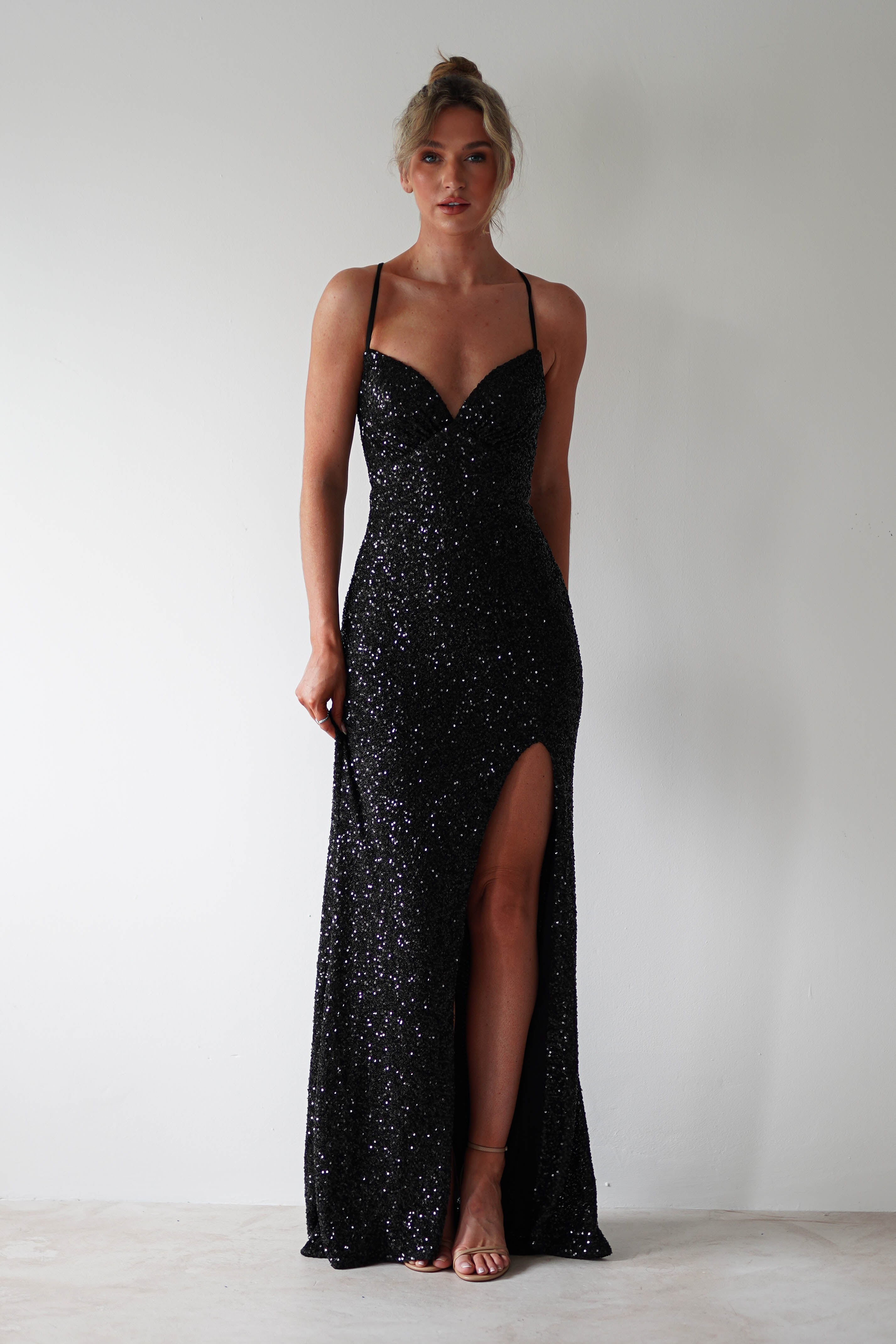 Clarisse Bodycon Sequin Gown | Black