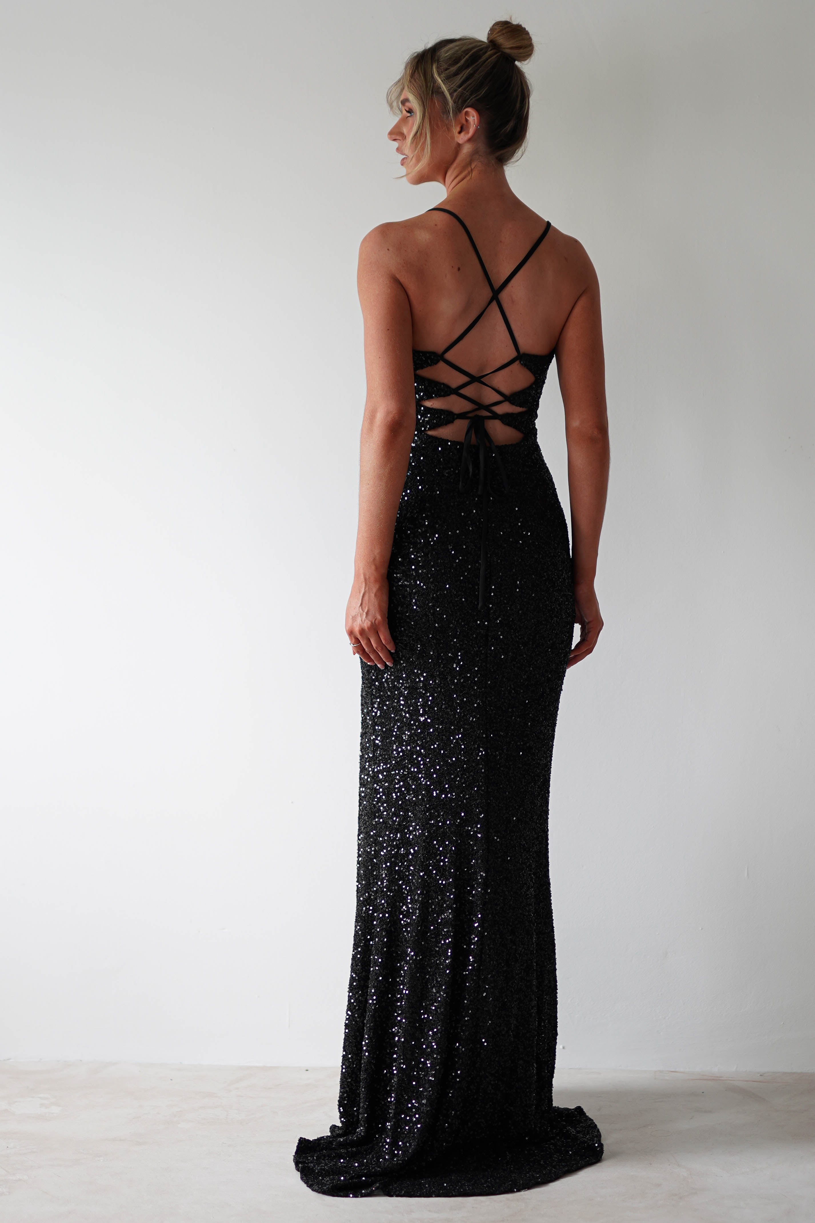 Clarisse Bodycon Sequin Gown | Black