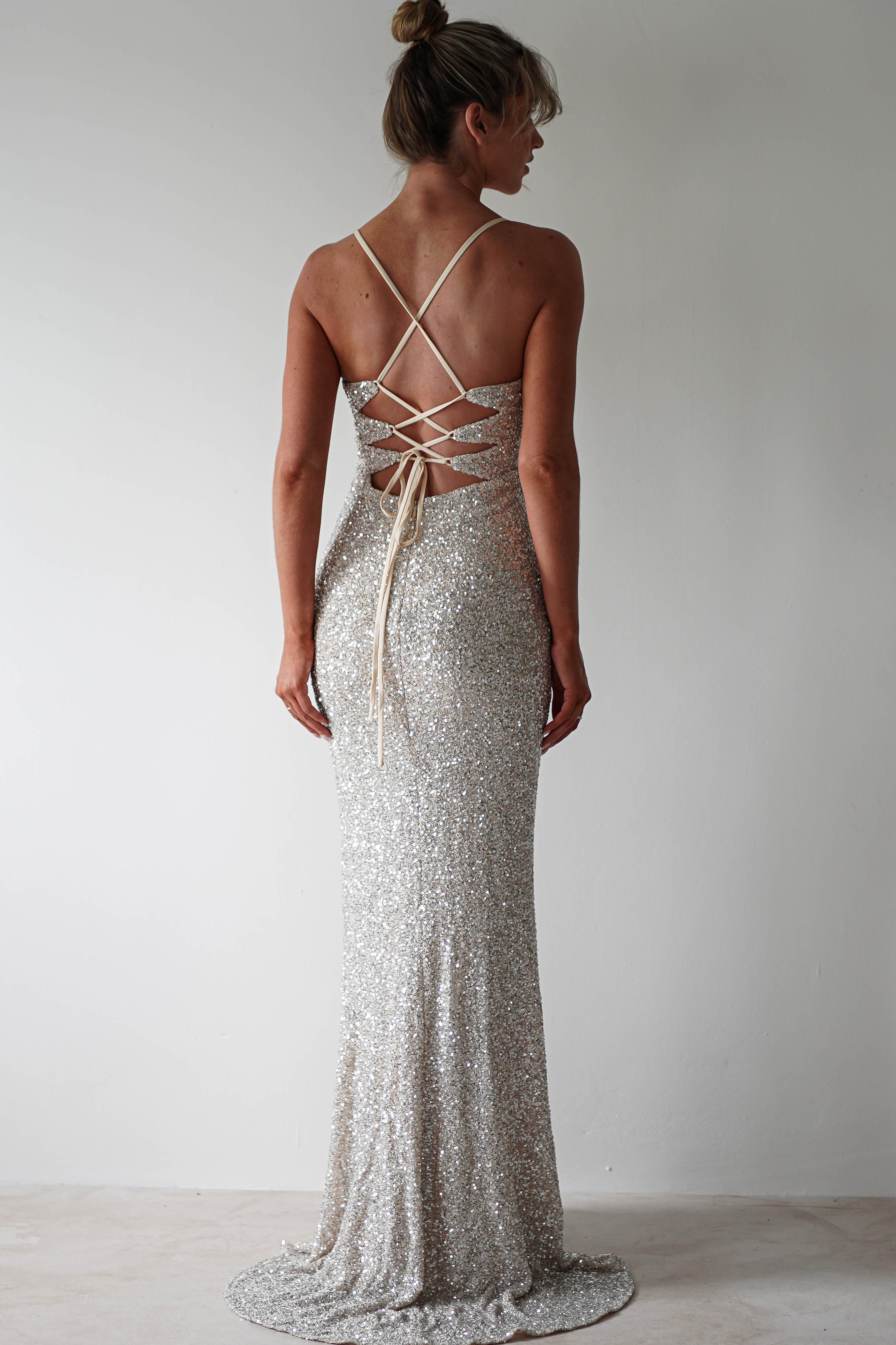 Clarisse Bodycon Sequin Gown | Champagne Silver