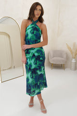 Claudina Halter Neck Midi Dress | Green Print