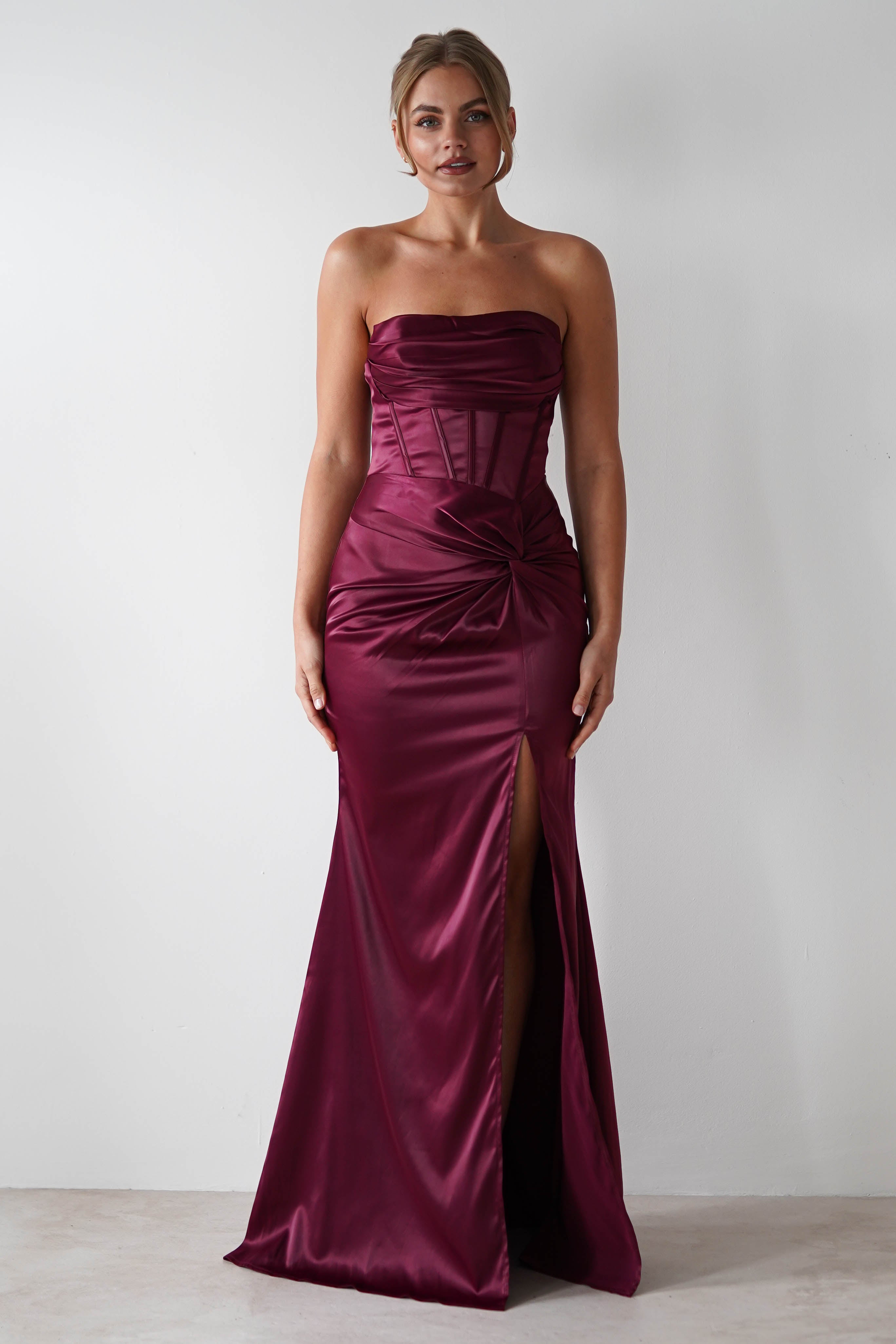 Clydee Soft Corset Maxi Gown | Burgundy