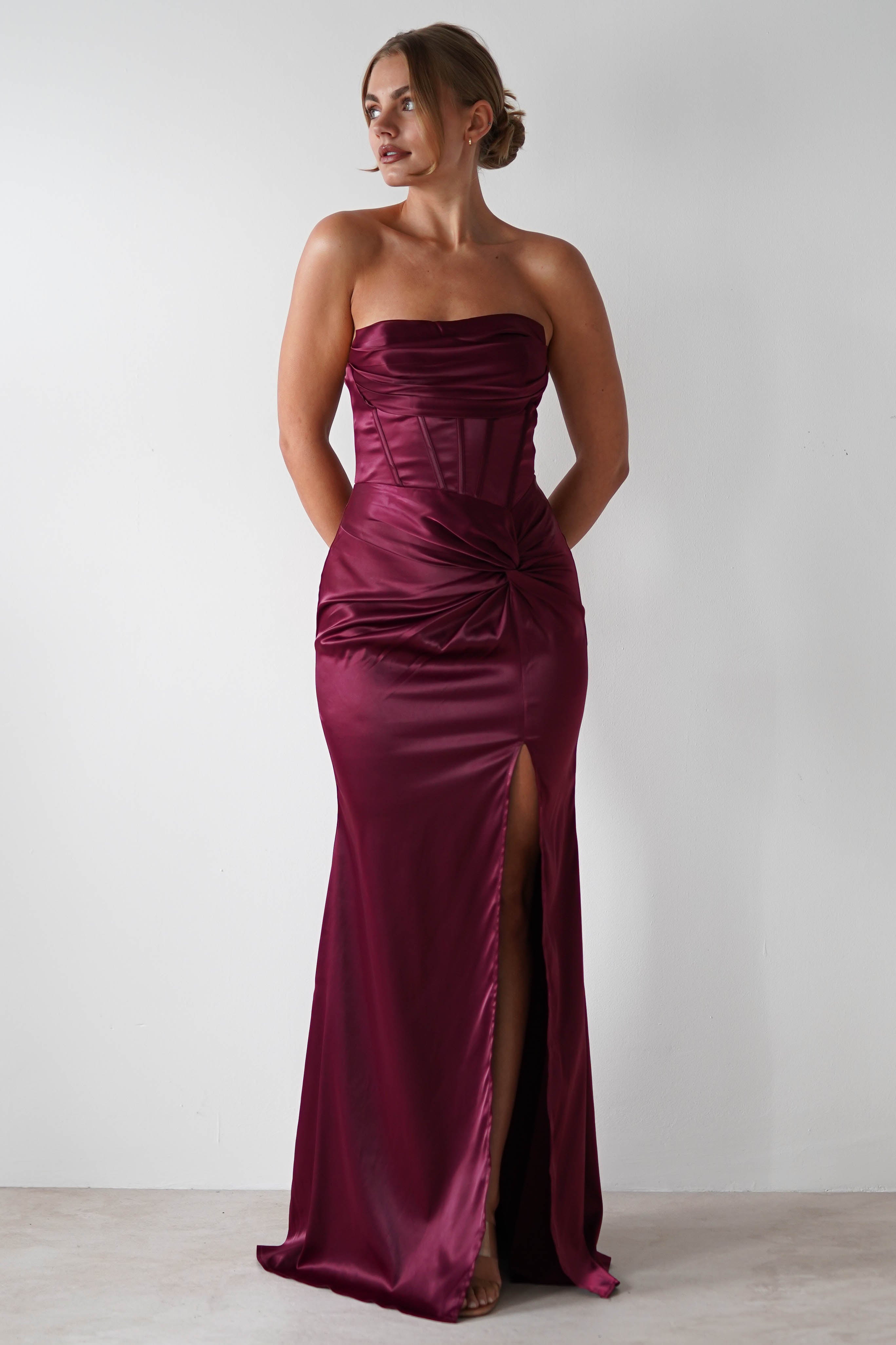 Clydee Soft Corset Maxi Gown | Burgundy