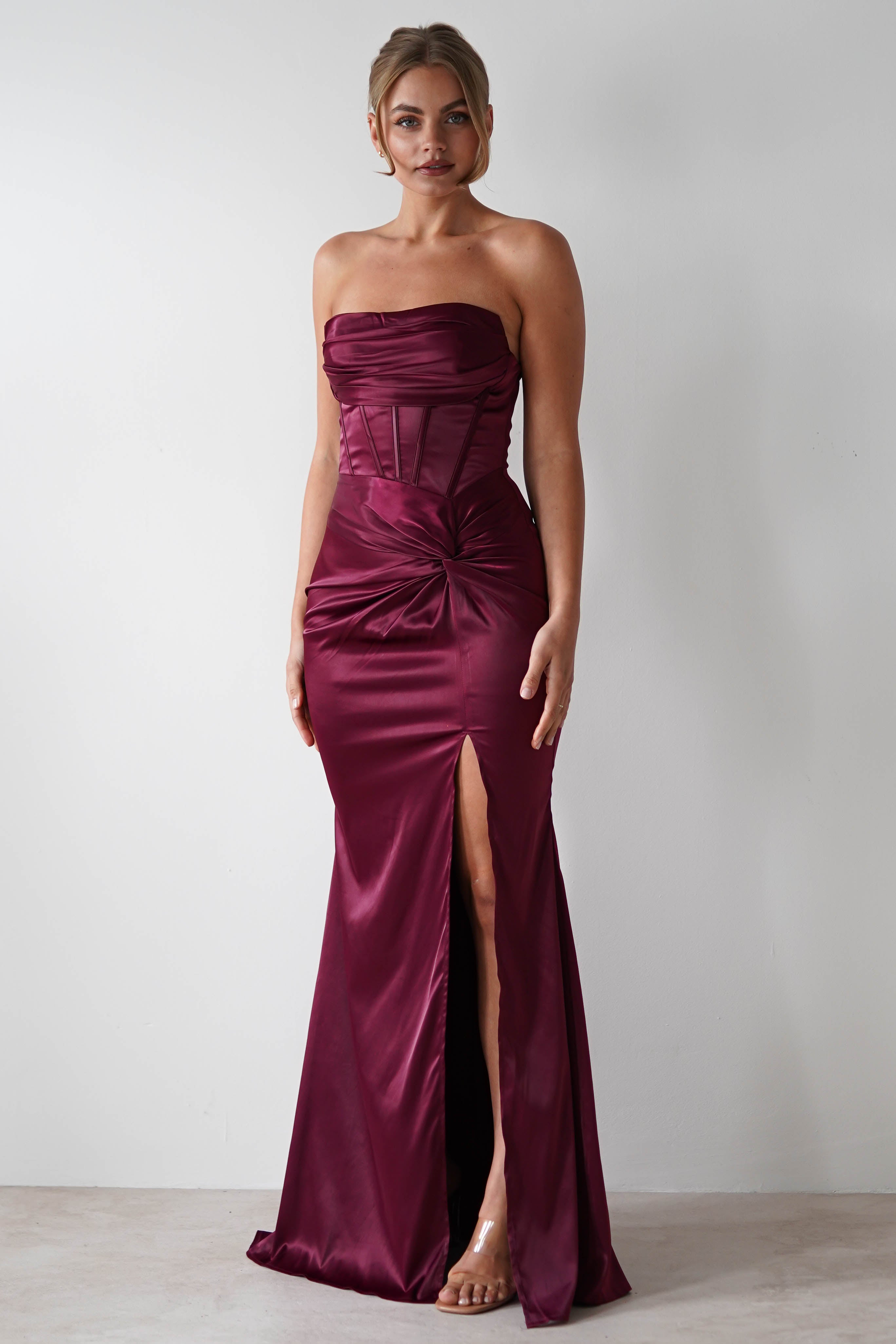 Clydee Soft Corset Maxi Gown | Burgundy