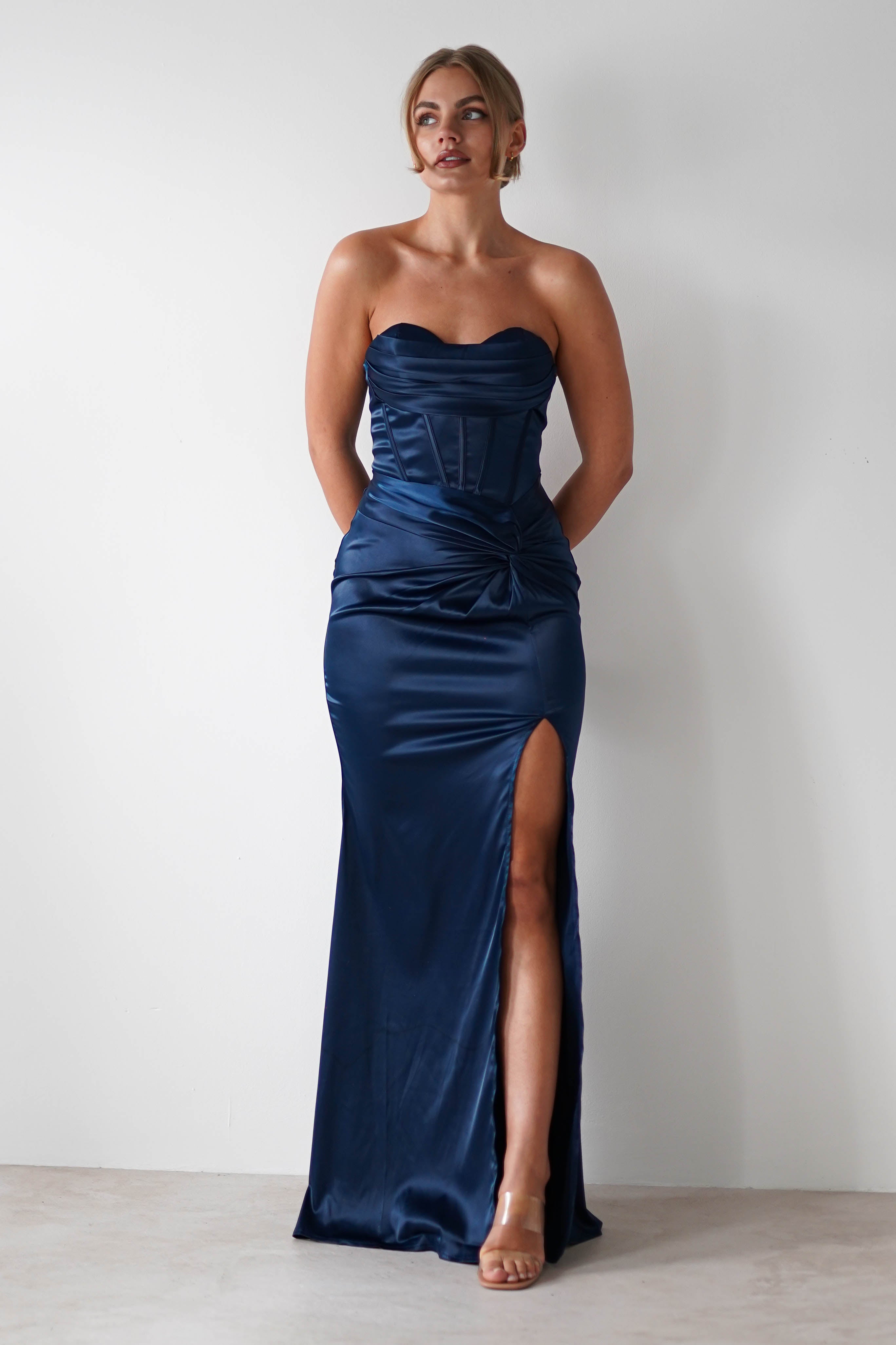 Clydee Soft Corset Maxi Gown | Navy