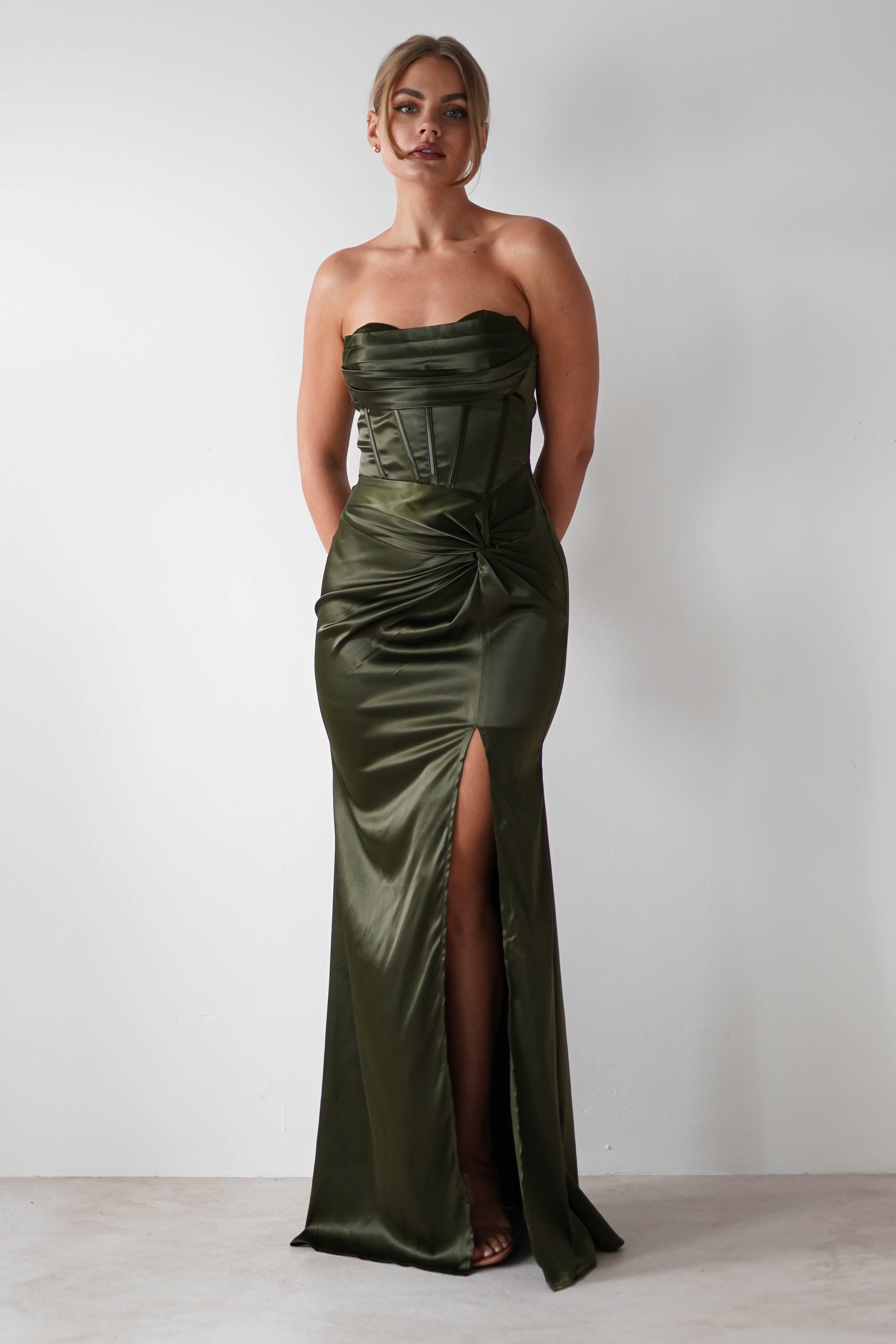 Clydee Soft Corset Maxi Gown | Olive