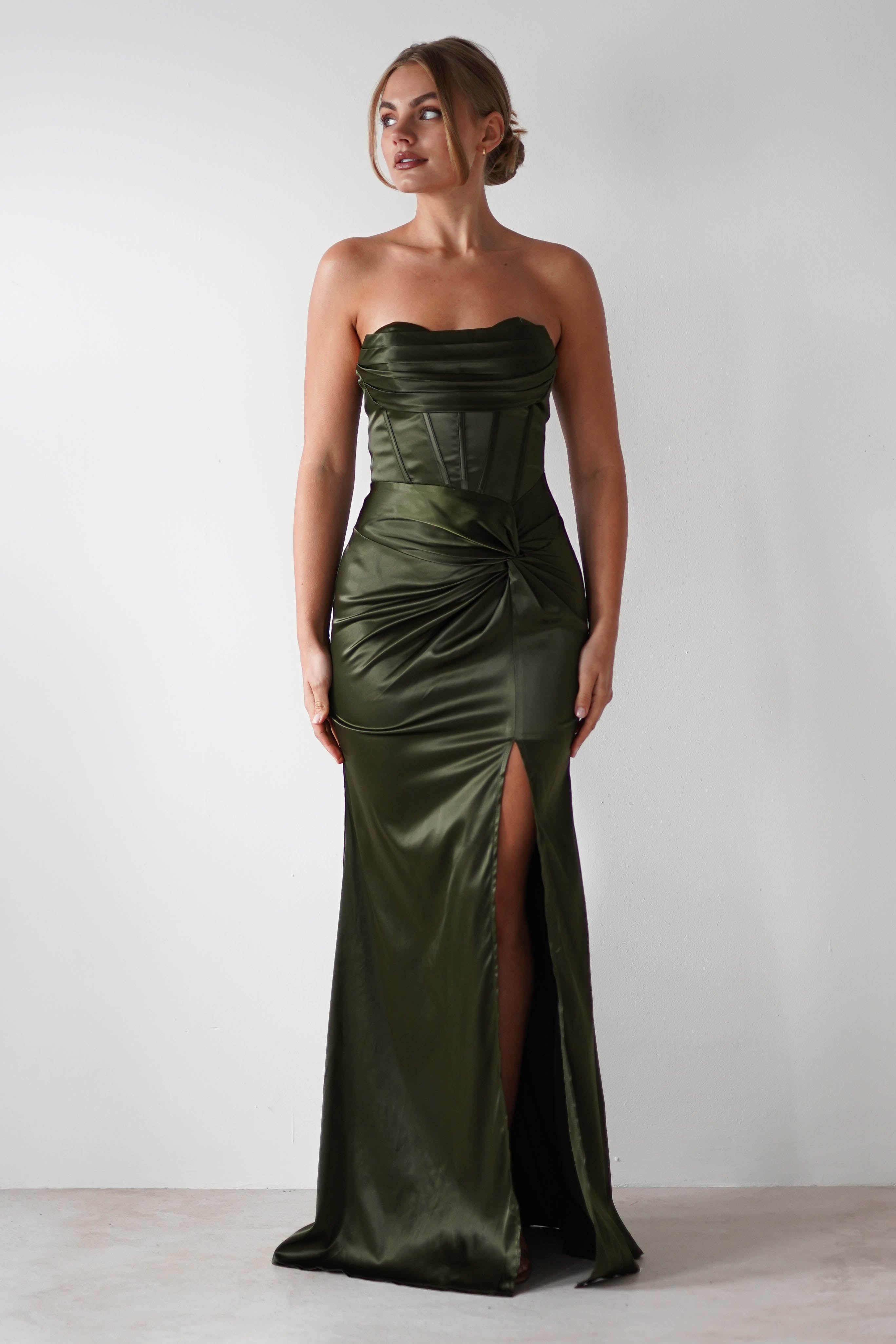 Clydee Soft Corset Maxi Gown | Olive