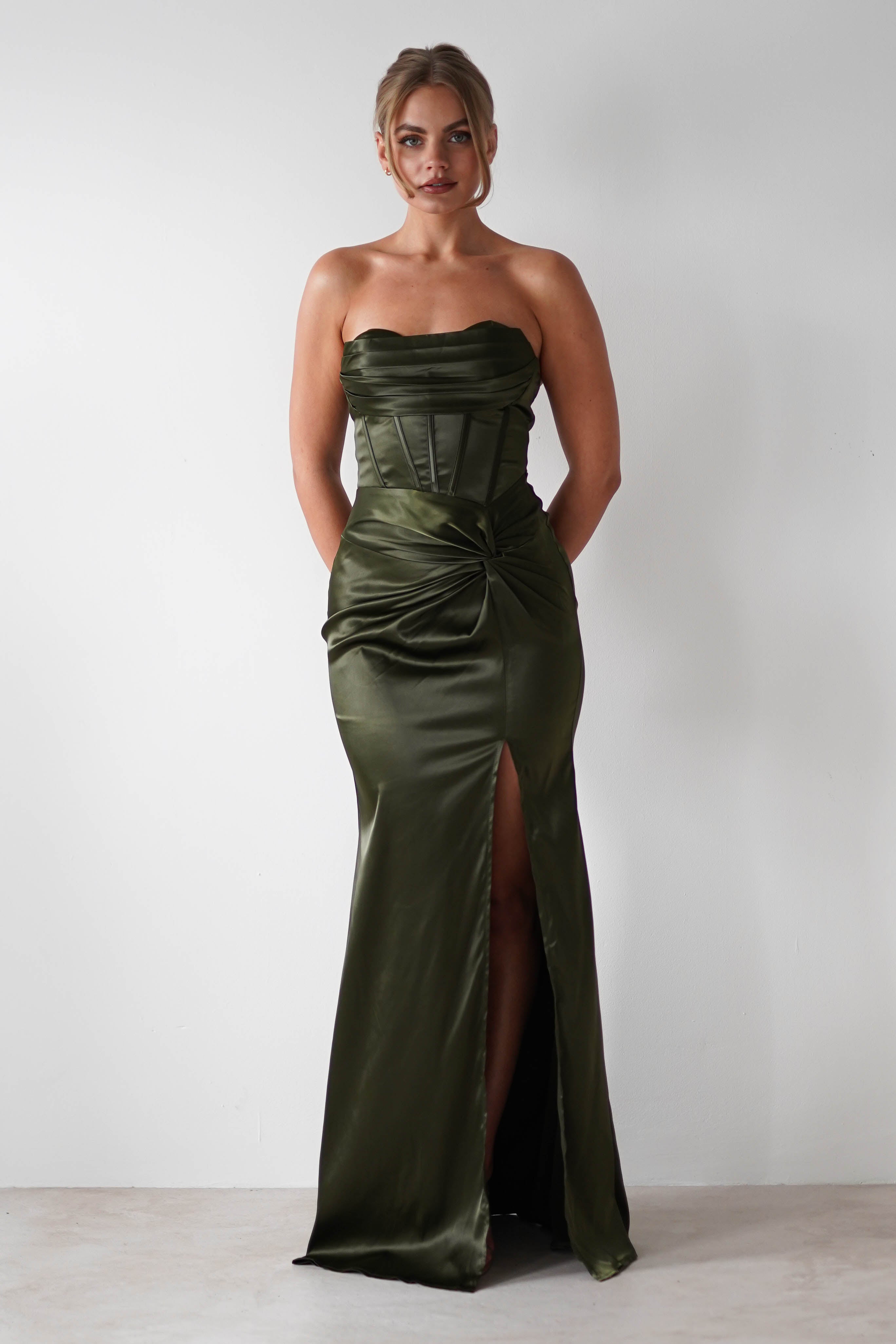 Clydee Soft Corset Maxi Gown | Olive