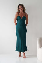 Colorado Soft Satin Midi Dress | Emerald Green | Wedding Guest Dress | Oh Hello Clothing
