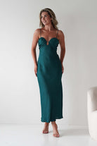 Colorado Soft Satin Midi Dress | Emerald Green | Wedding Guest Dress | Oh Hello Clothing