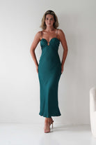 Colorado Soft Satin Midi Dress | Emerald Green | Wedding Guest Dress | Oh Hello Clothing
