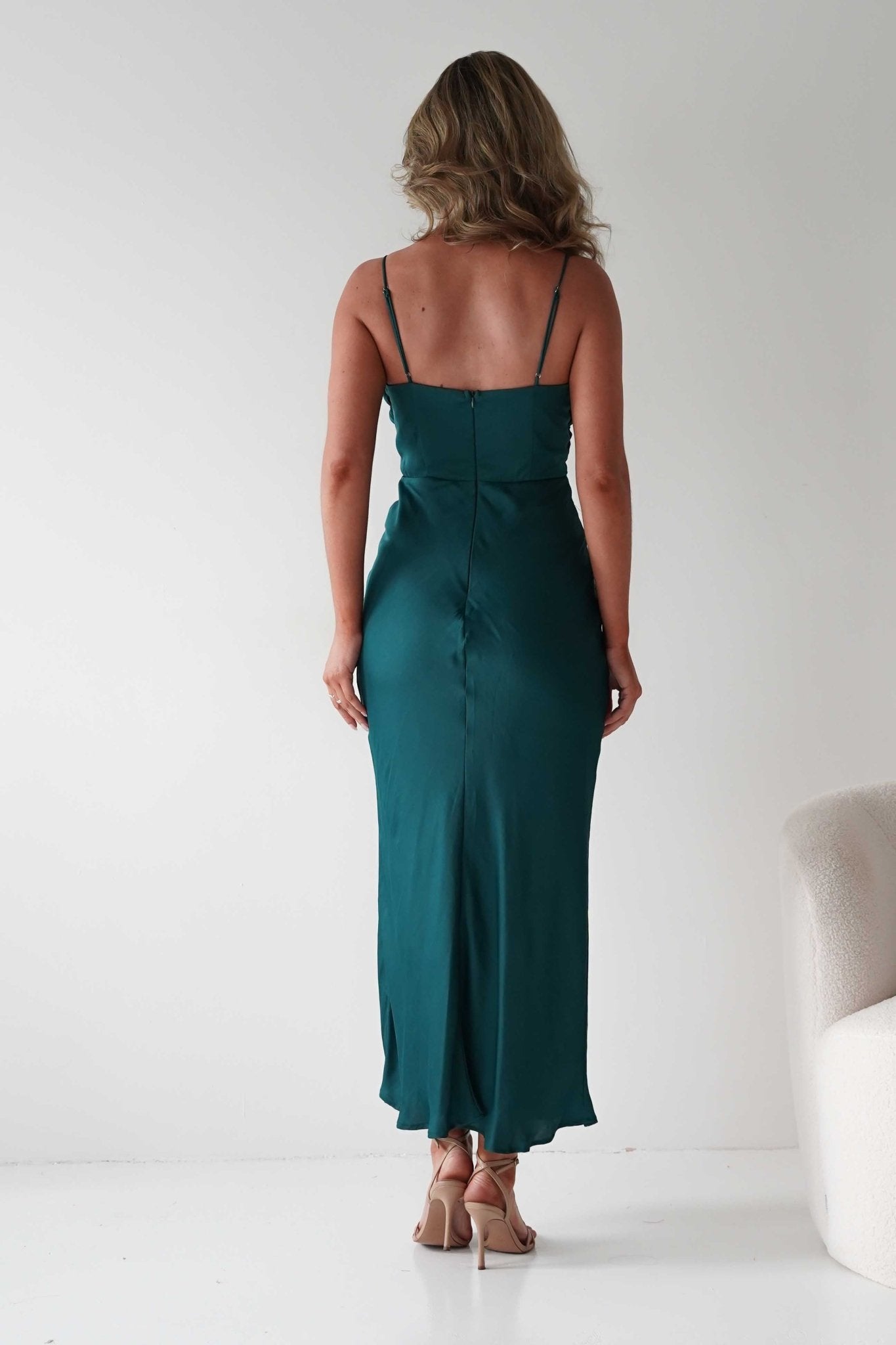 Colorado Soft Satin Midi Dress | Emerald Green | Oh Hello Clothing | XS (6)