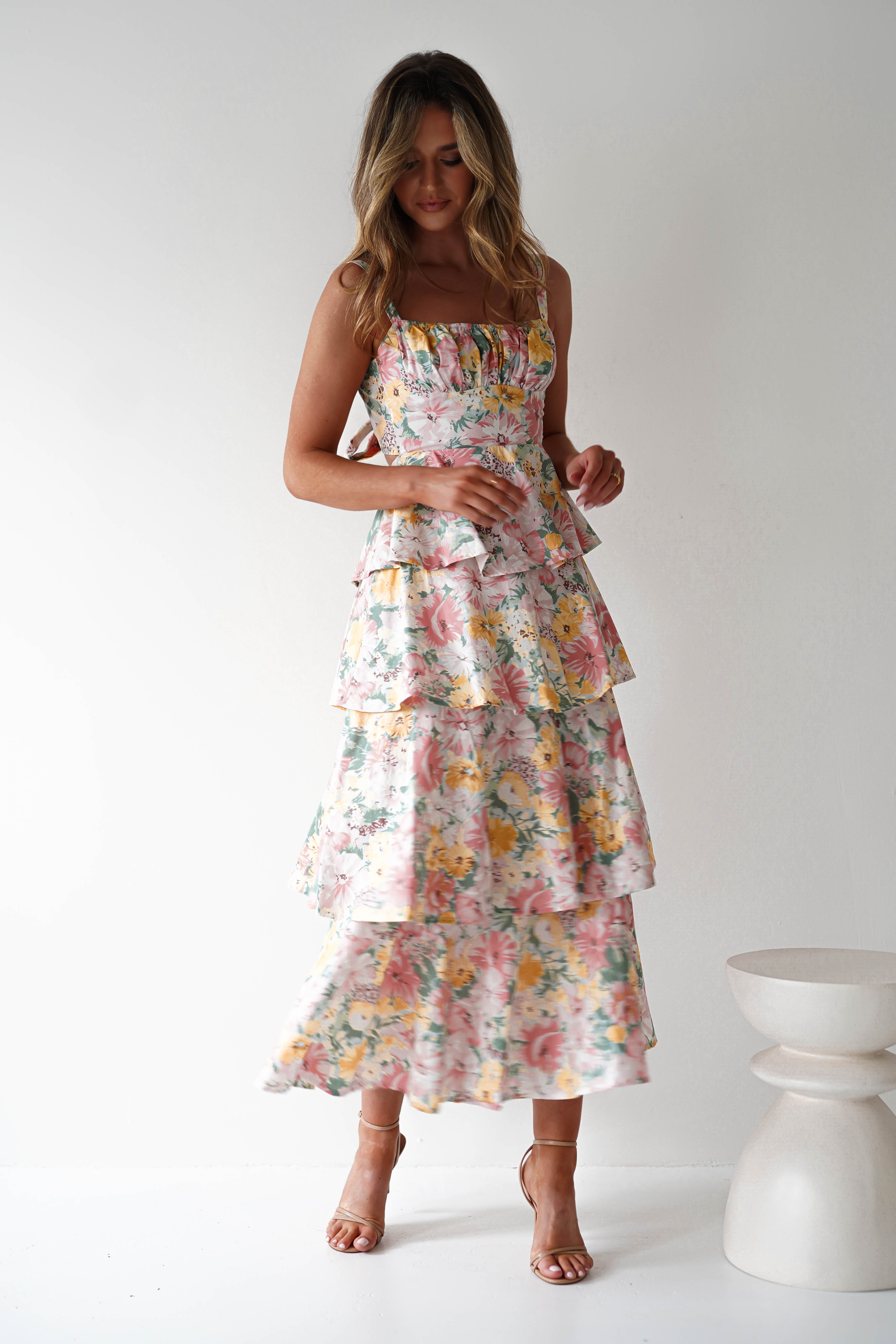 Connie Ruffle Floral Maxi Dress | Mixed Print