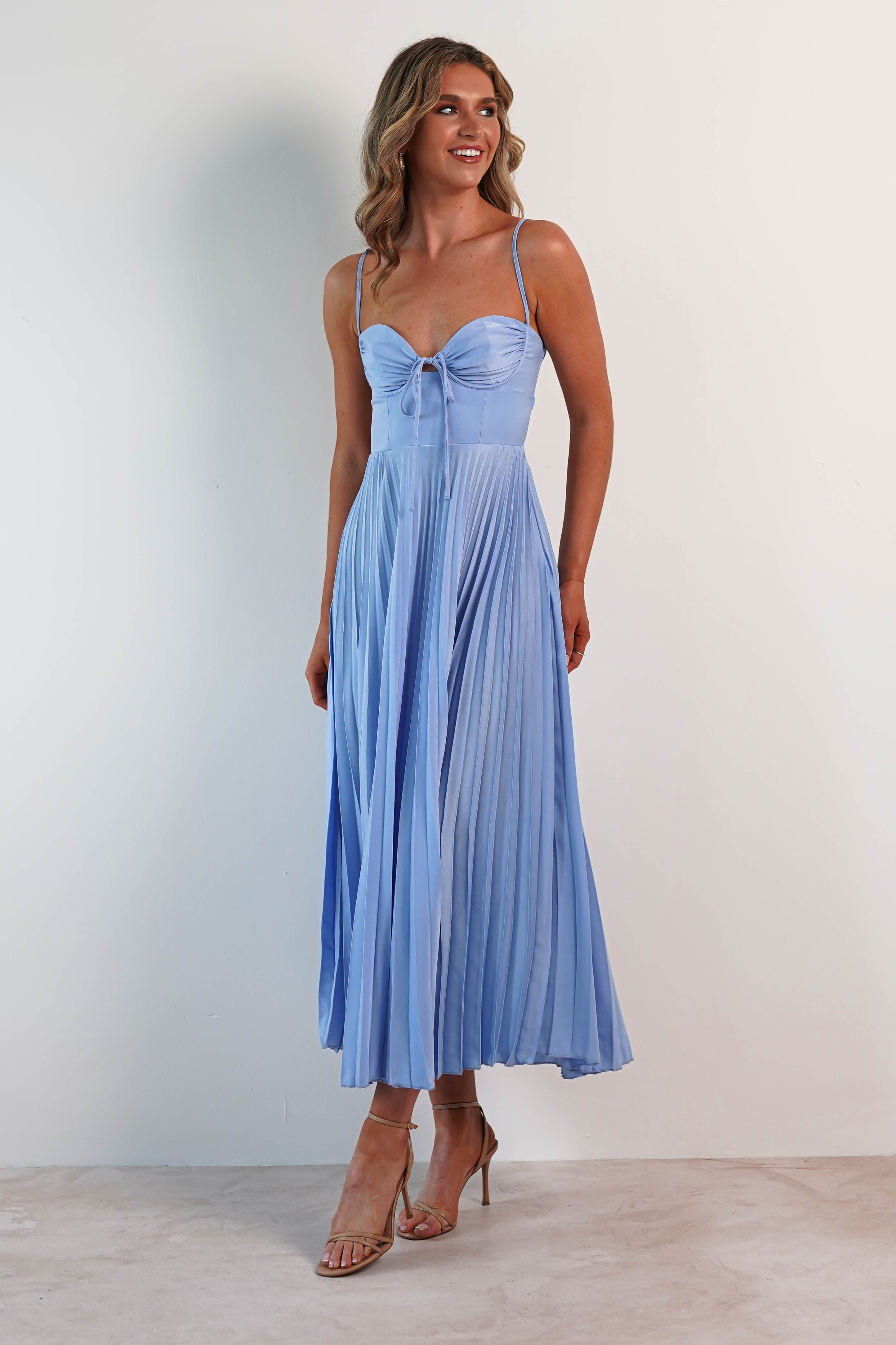 Cooper Pleated Midi Dress | Blue