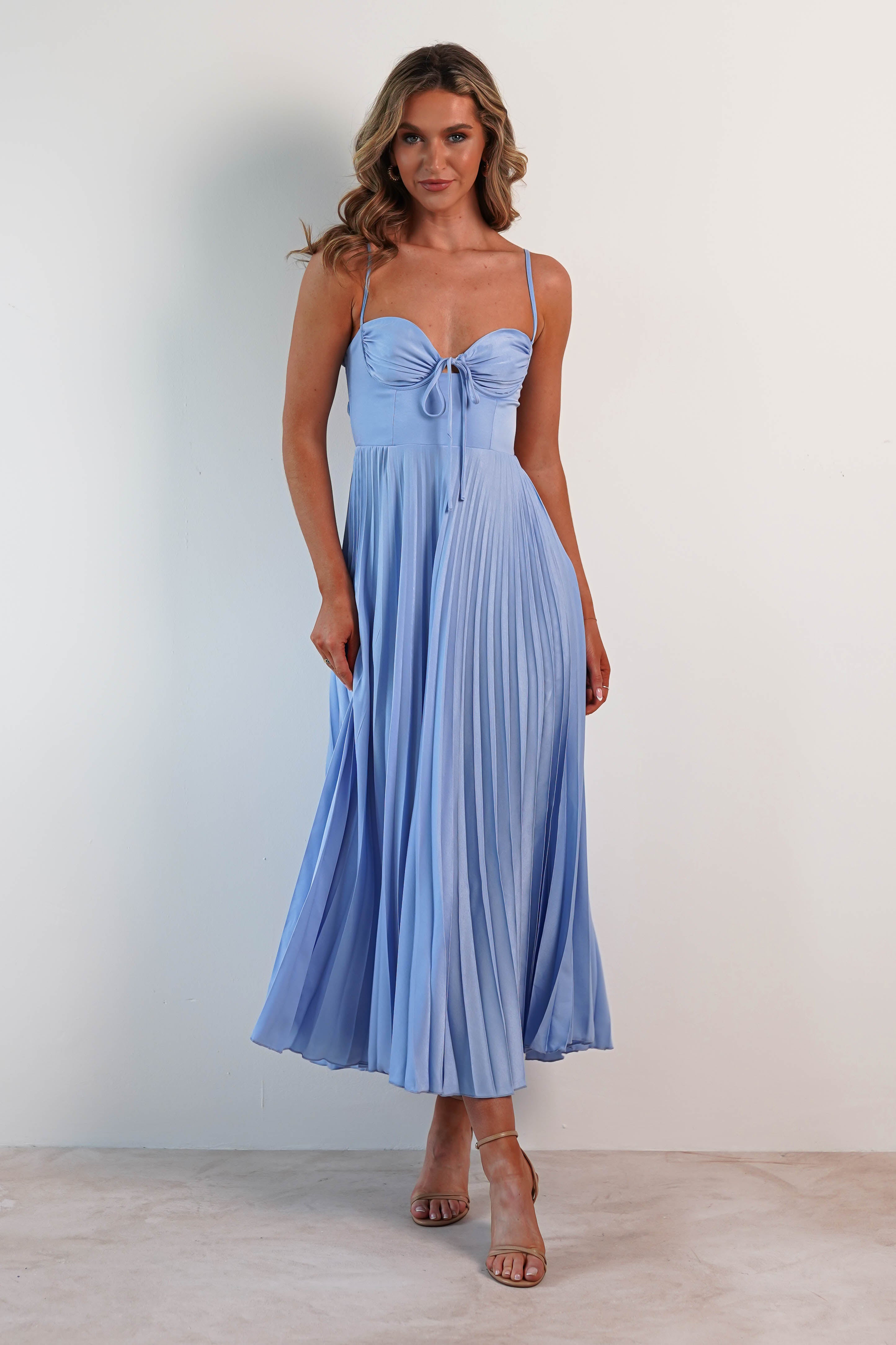 Cooper Pleated Midi Dress | Blue