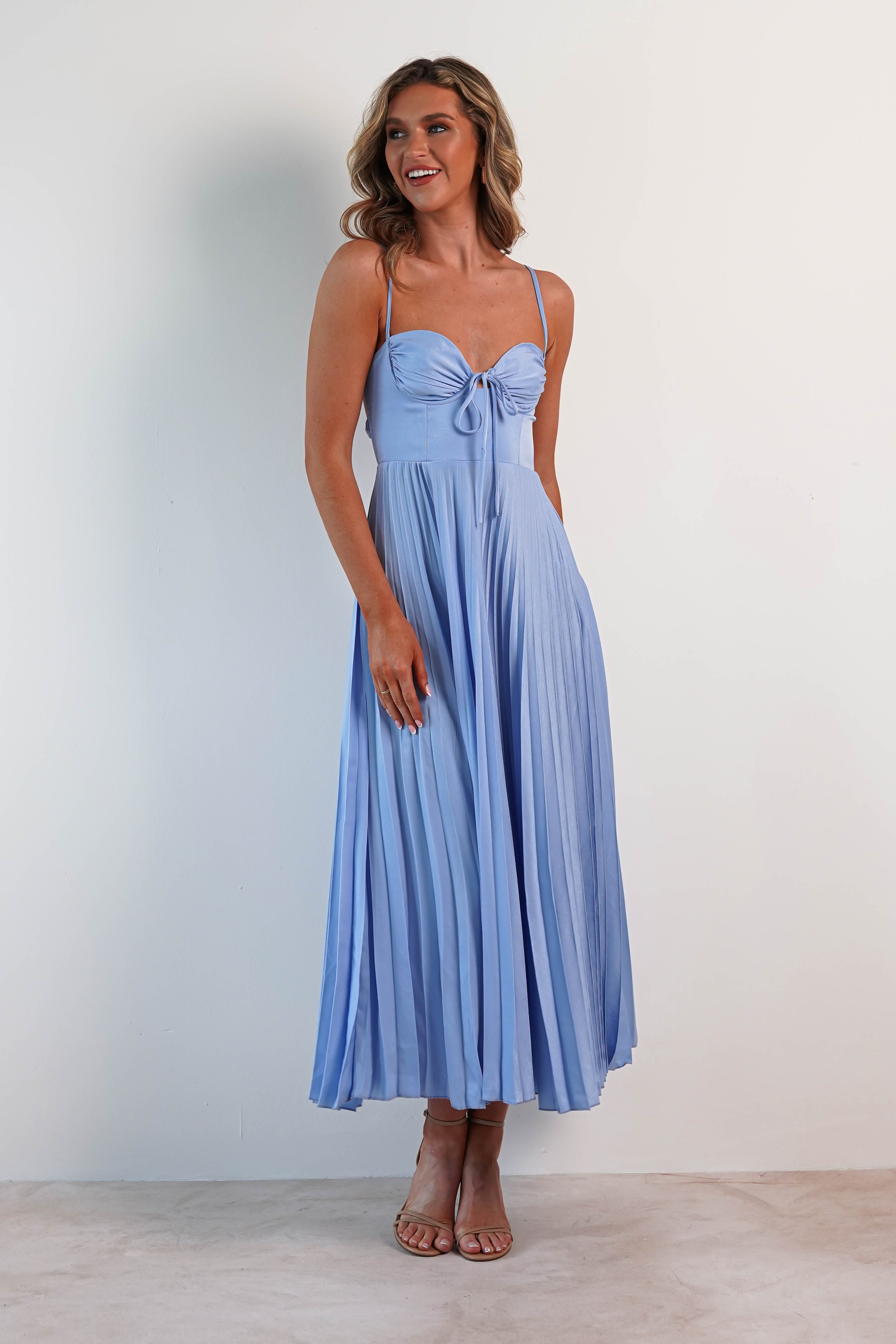 Cooper Pleated Midi Dress | Blue