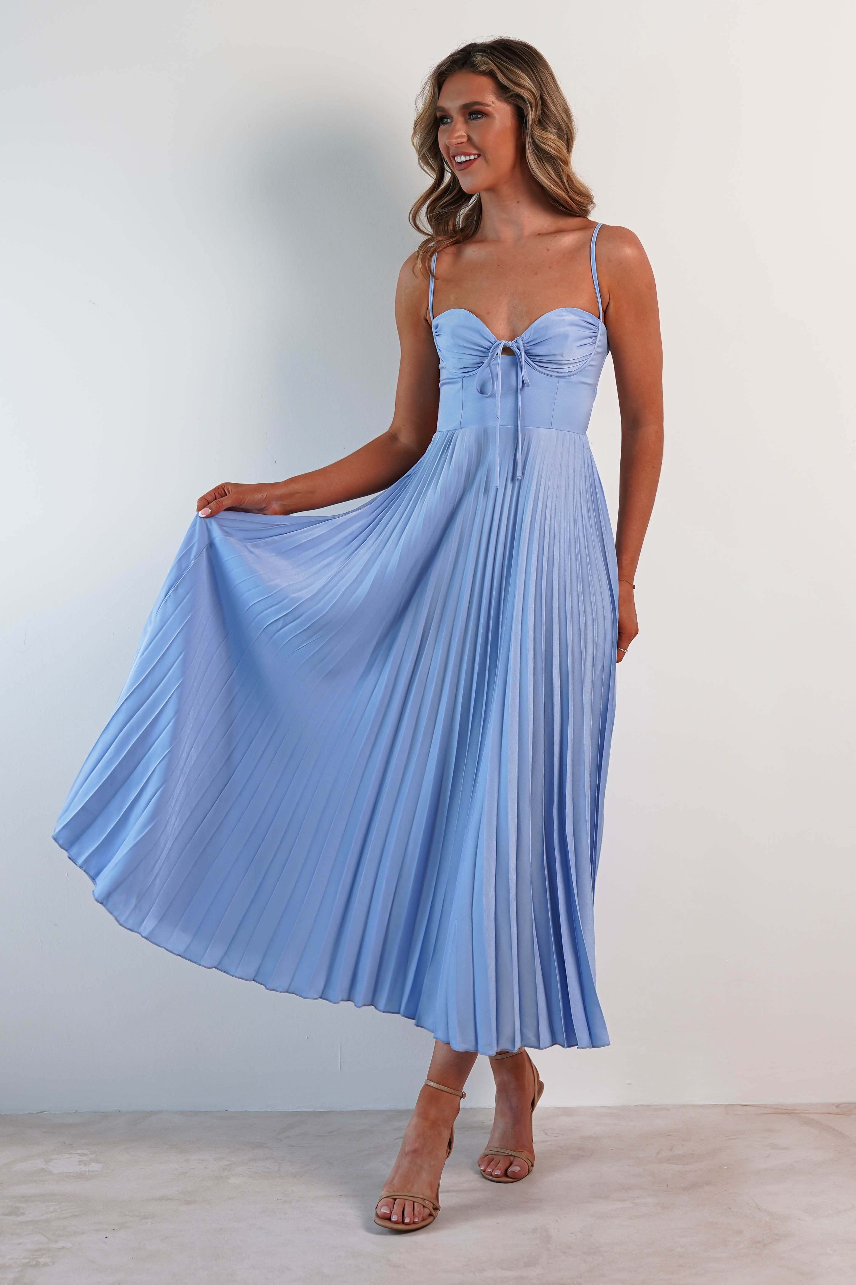 Cooper Pleated Midi Dress | Blue