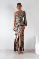 Corina One Sleeve Maxi Dress Mixed Print | Wedding Guest Dress | One Shoulder | Maxi | Oh Hello Clothing