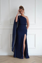 Oh Hello Clothing Women > Clothing > Dresses Criselda One Shoulder Chiffon Maxi Dress | Navy