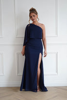 Oh Hello Clothing Women > Clothing > Dresses Criselda One Shoulder Chiffon Maxi Dress | Navy