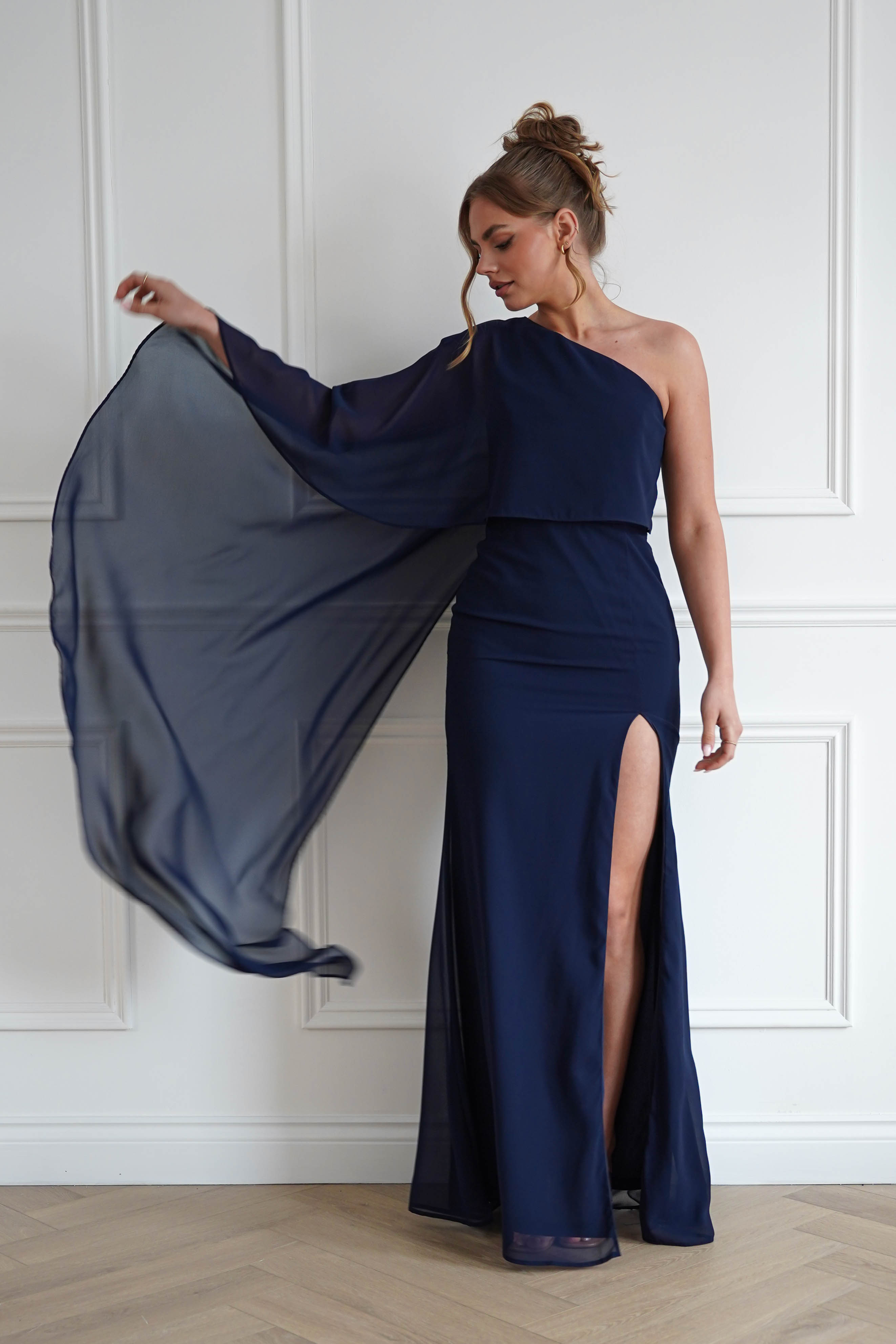 Oh Hello Clothing Women > Clothing > Dresses Criselda One Shoulder Chiffon Maxi Dress | Navy